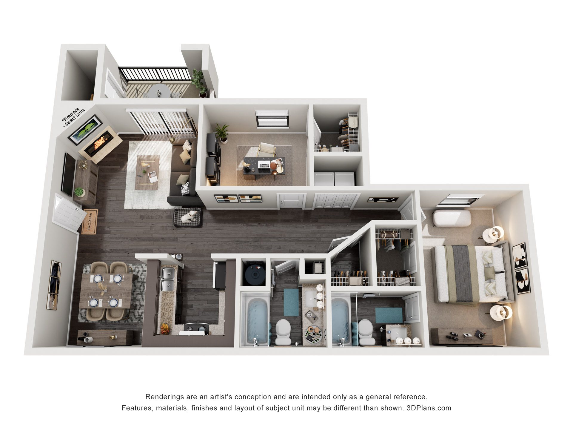 2 Bed 2 Bath Floor Plan | 1,317 Sq. Ft. at High Ridge Apartments, GA 30606
