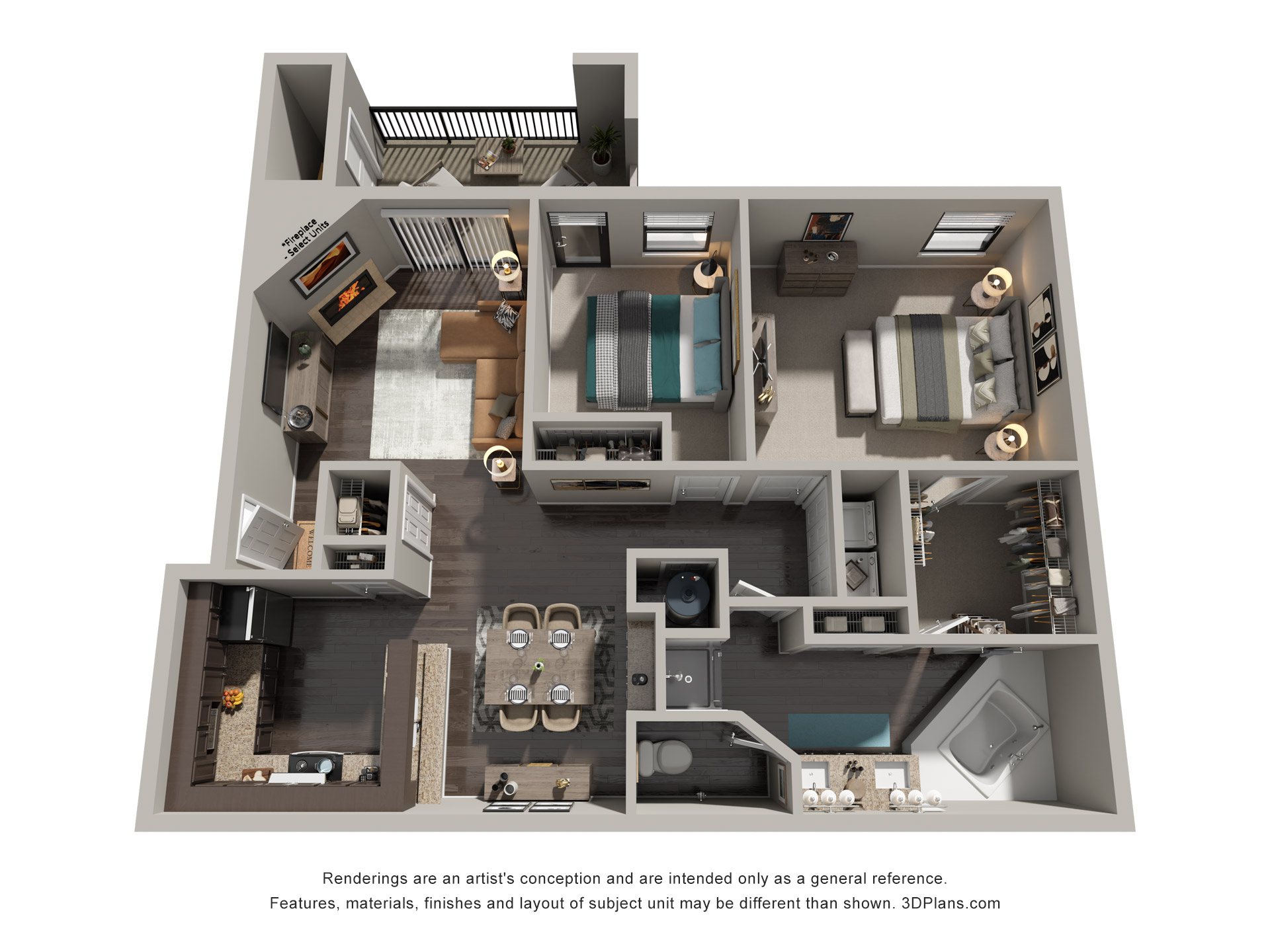 2 Bed 1 Bath Floor Plan | 1,164 Sq. Ft. at High Ridge Apartments, Athens, Georgia 30606