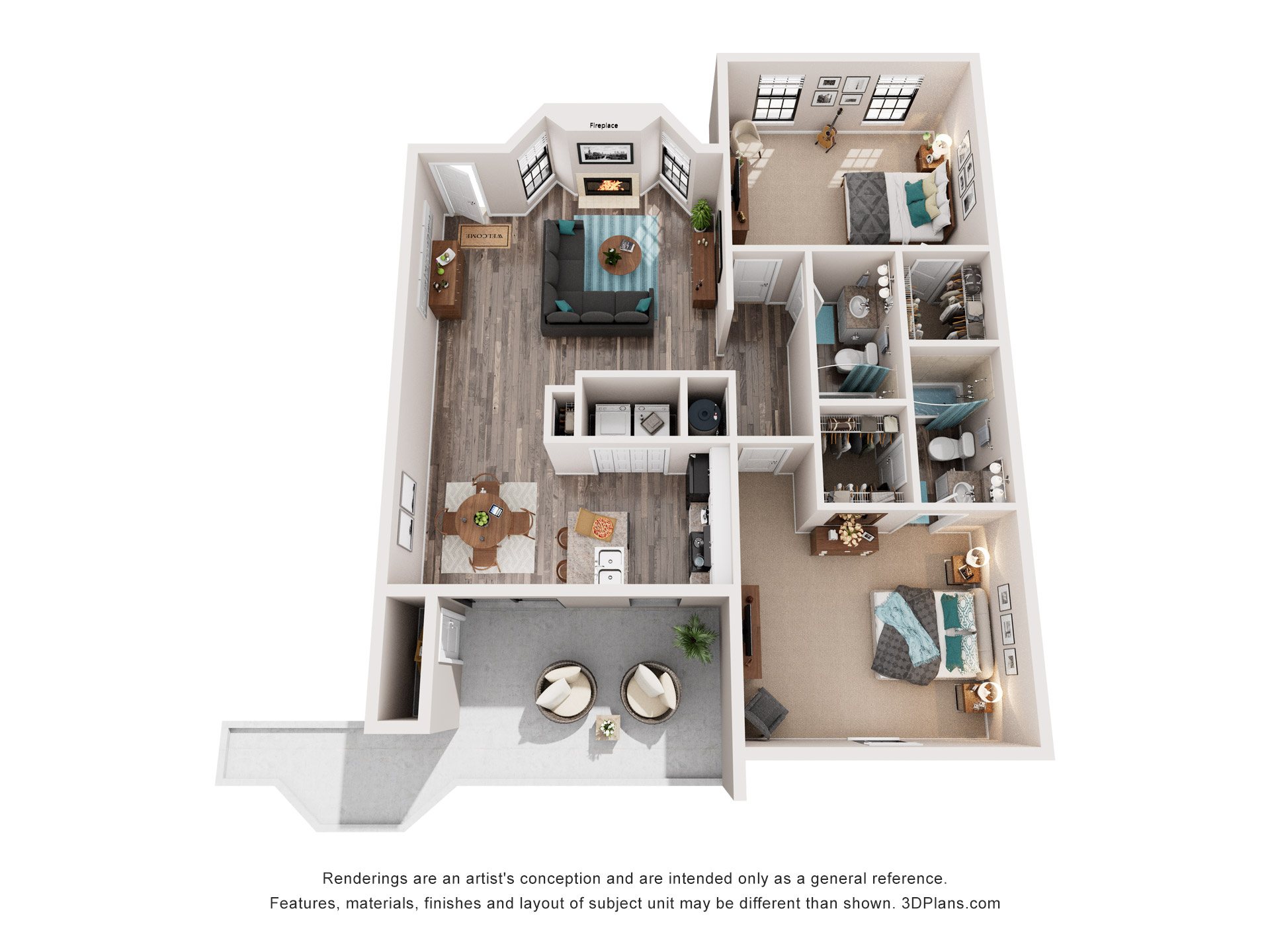2 Bed 2 Bath Floor Plan | 1,024 Sq. Ft. at Bradford Pointe, GA 30909