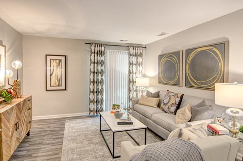 a living room with a couch and a coffee table