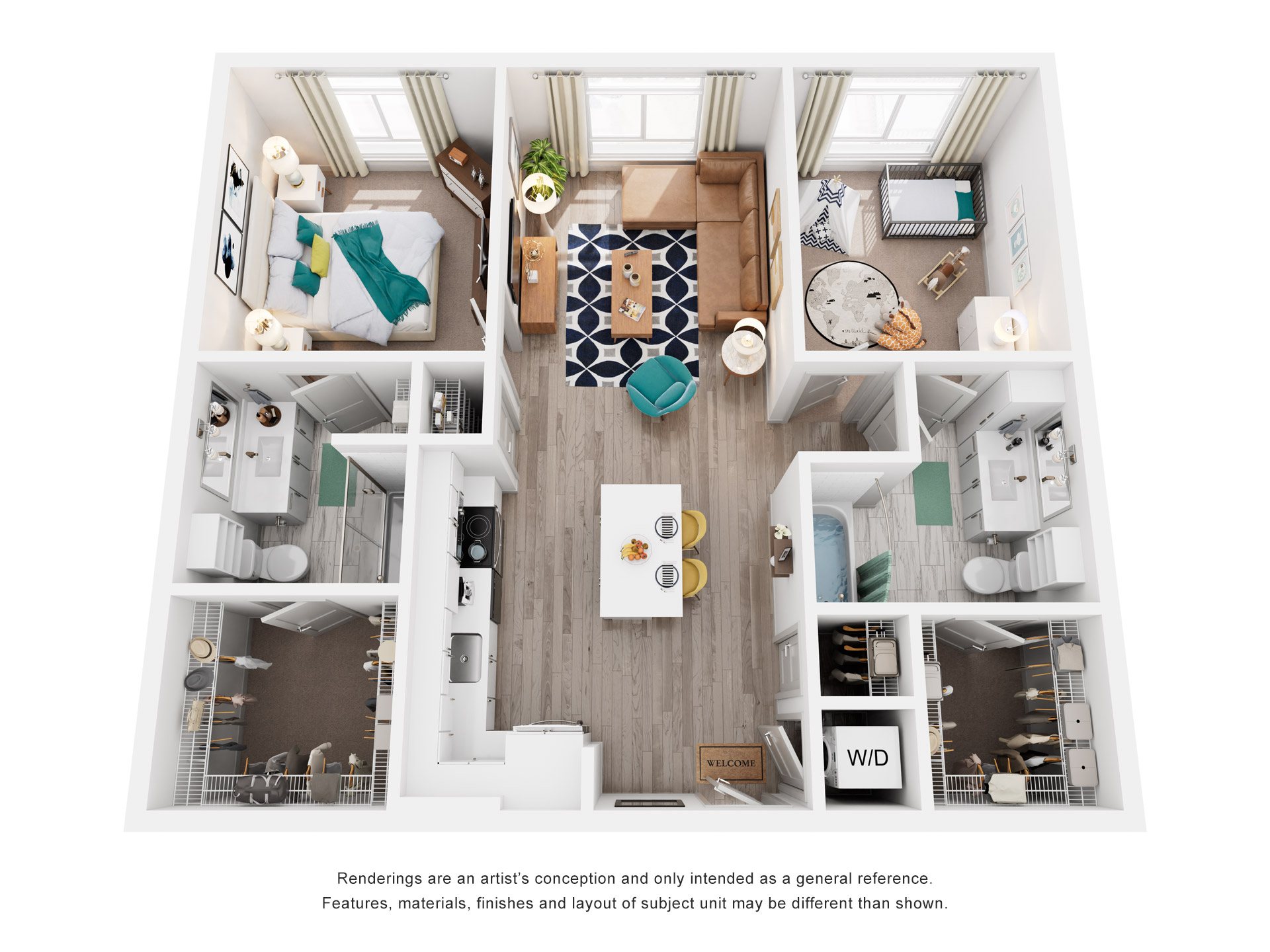 2 Bed 2 Bath Floor Plan | 1,052  Sq. Ft. at Vista Brooklynn Apartments, in Jacksonville, 32202