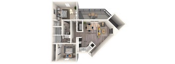 a floor plan of a two bedroom apartment with two bathrooms and a balcony at Bellemeade Farms Apartments, Leesburg, 20175