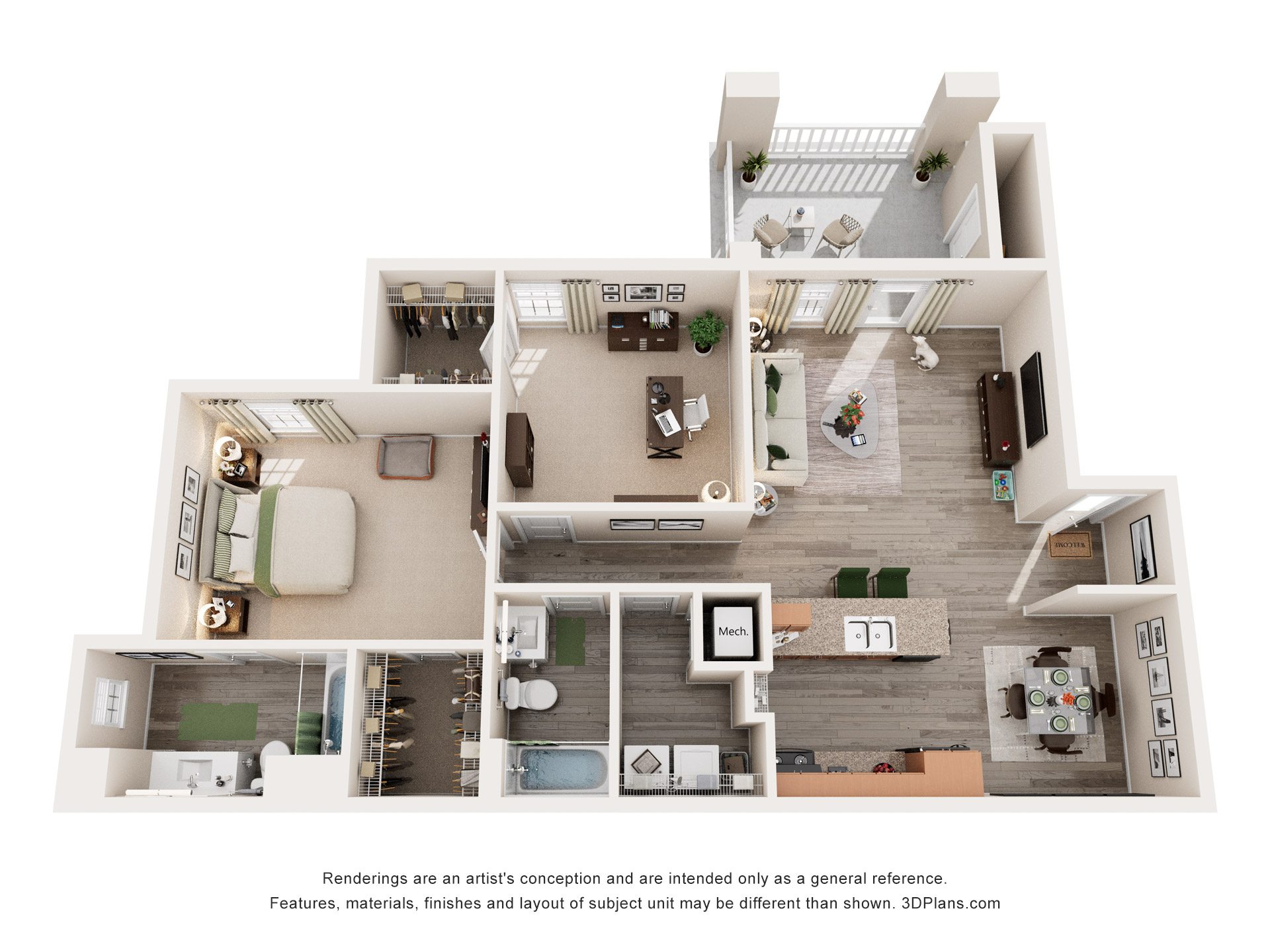2 Bed 2 Bath Floor Plan | 1,238 Sq. Ft. at Bedford Parke Apartments, Warner Robins, GA, 31088