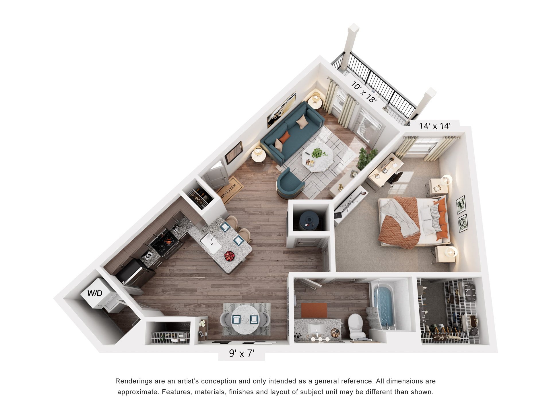 1 Bed 1 Bath Floor Plan | 743 Sq. Ft.