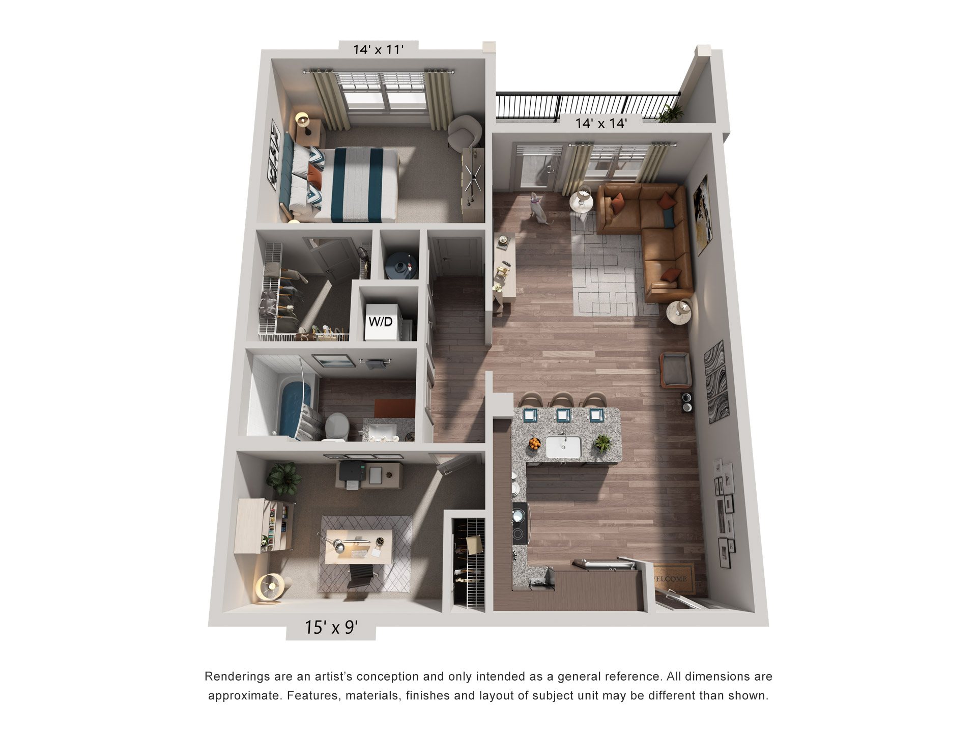 1 Bed 1 Bath Floor Plan | 902 Sq. Ft.