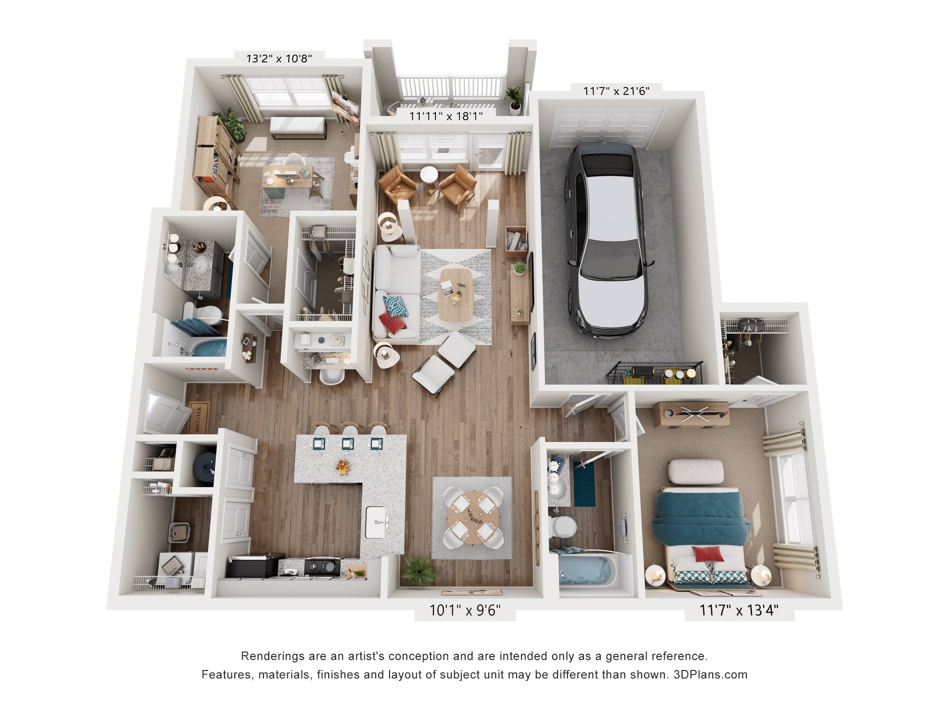 2 Bed 2 Bath Floor Plan | 1,341 Sq. Ft. at Lullwater at Big Ridge, Hixson, 37343