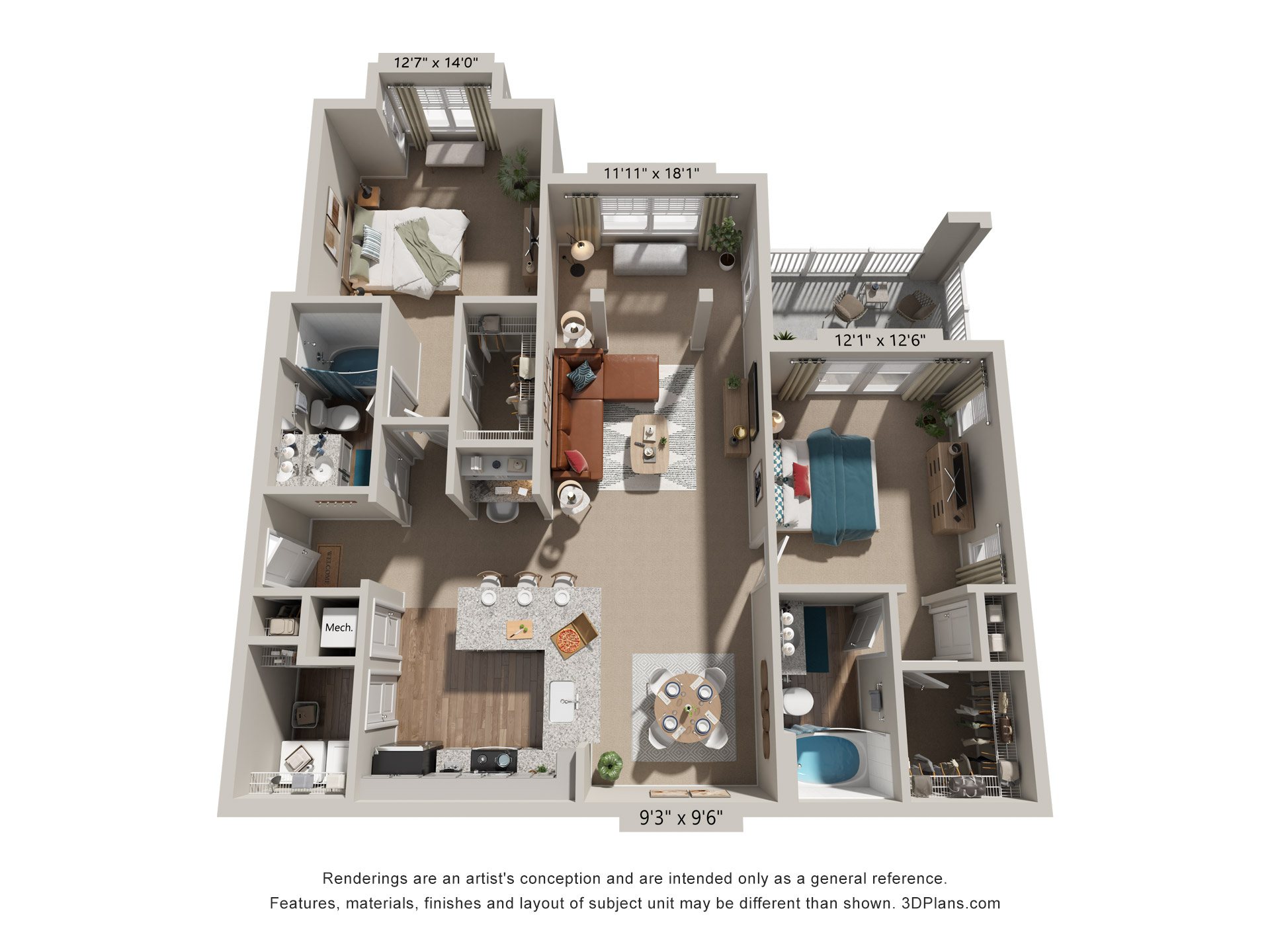 2 Bed 2 Bath Floor Plan | 1,363 Sq. Ft. at Lullwater at Big Ridge, Hixson, Tennessee