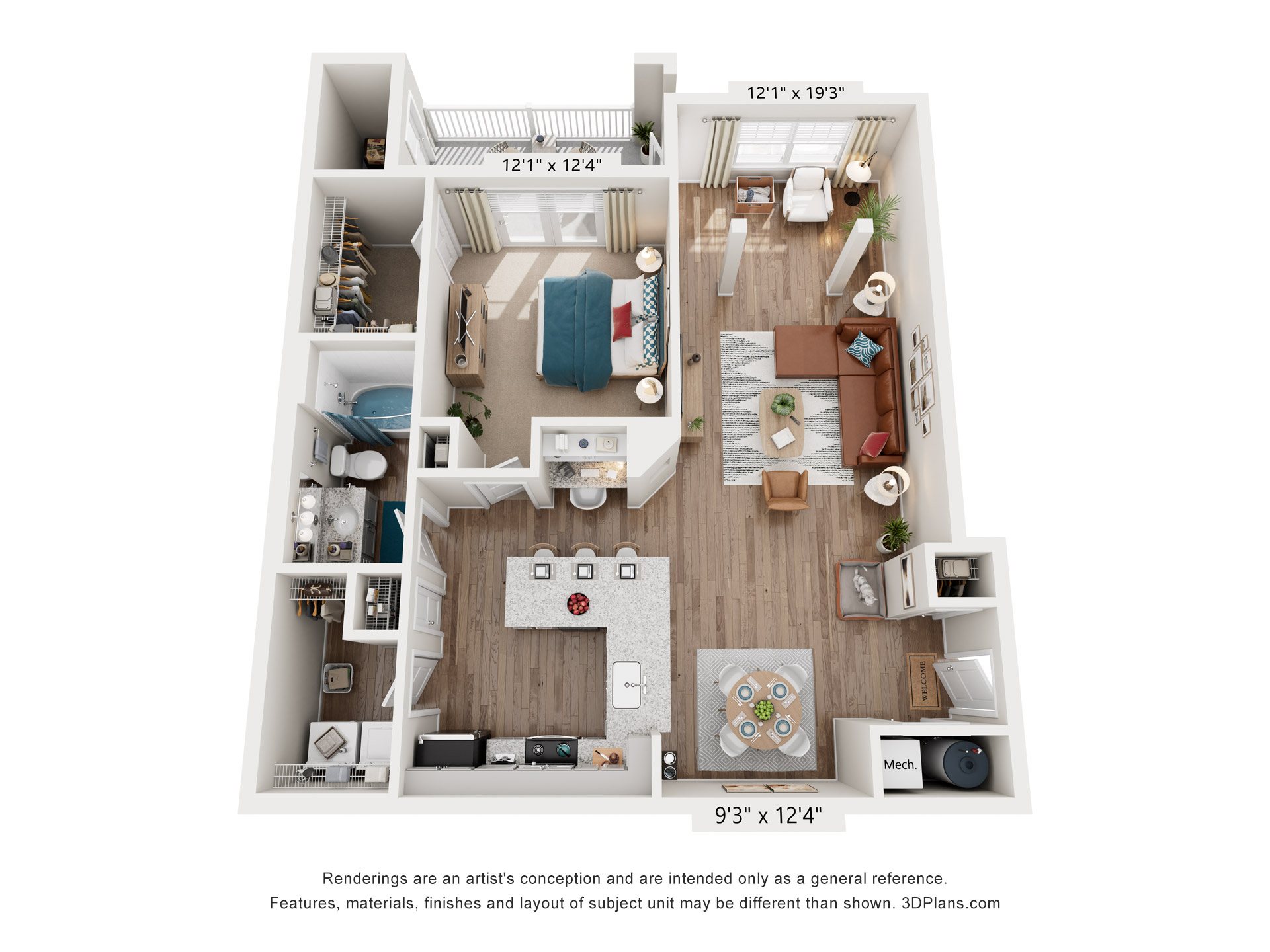 1 Bed 1 Bath Floor Plan | 1,093 Sq. Ft. at Lullwater at Big Ridge, Hixson, Tennessee