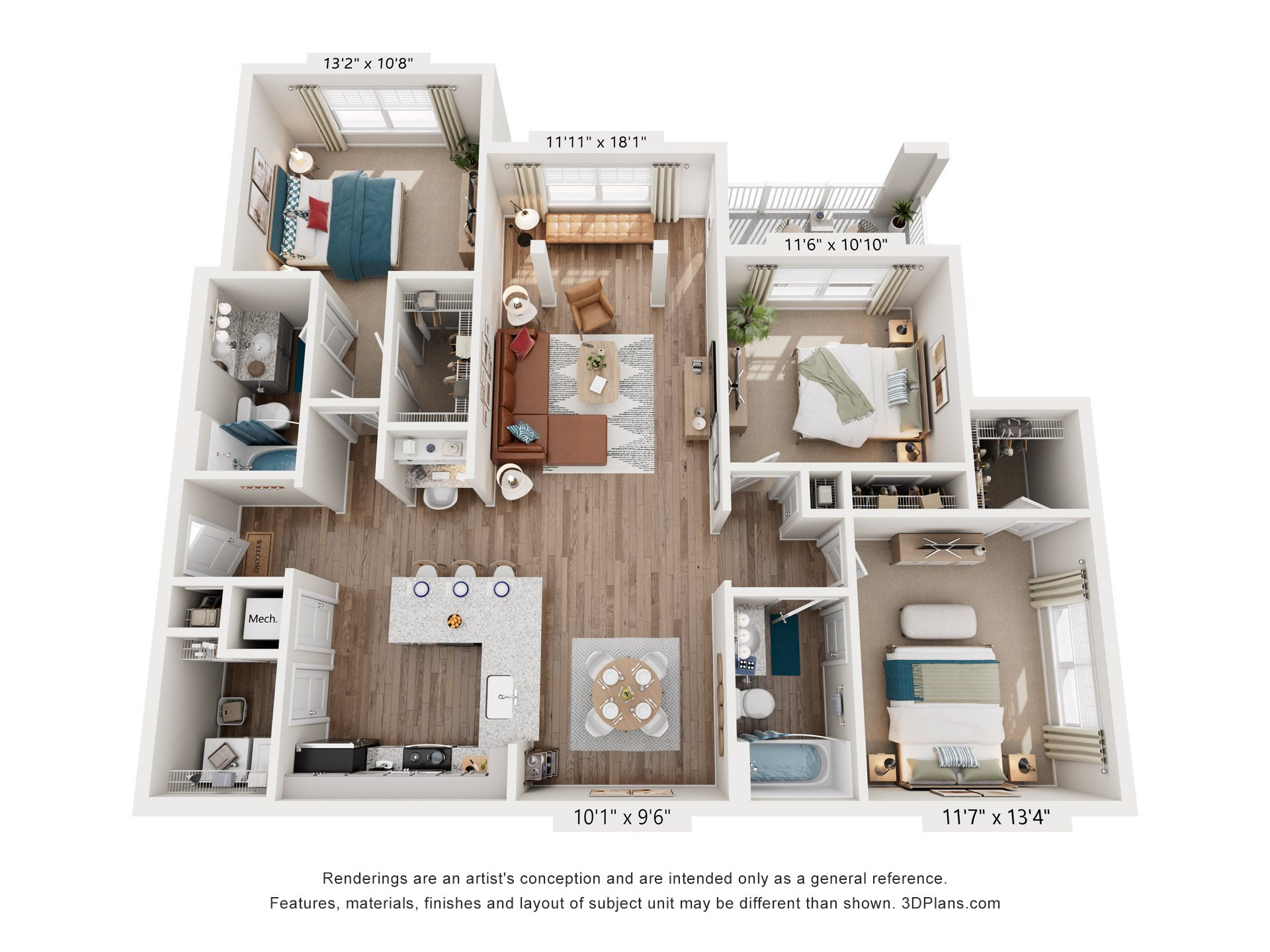 3 Bed 2 Bath Floor Plan | 1,499 Sq. Ft. at Lullwater at Big Ridge, Hixson, TN, 37343