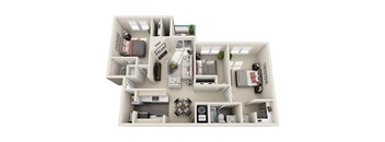 3 bed 2 bath floor plan at Hunters Chase Apartments, Virginia,23112