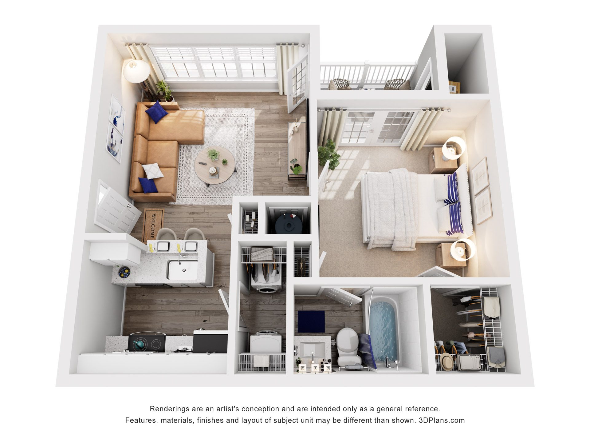 1 Bed 1 Bath Floor Plan | 660 Sq. Ft. at Marina Point in Chattanooga, Tennessee, 37415