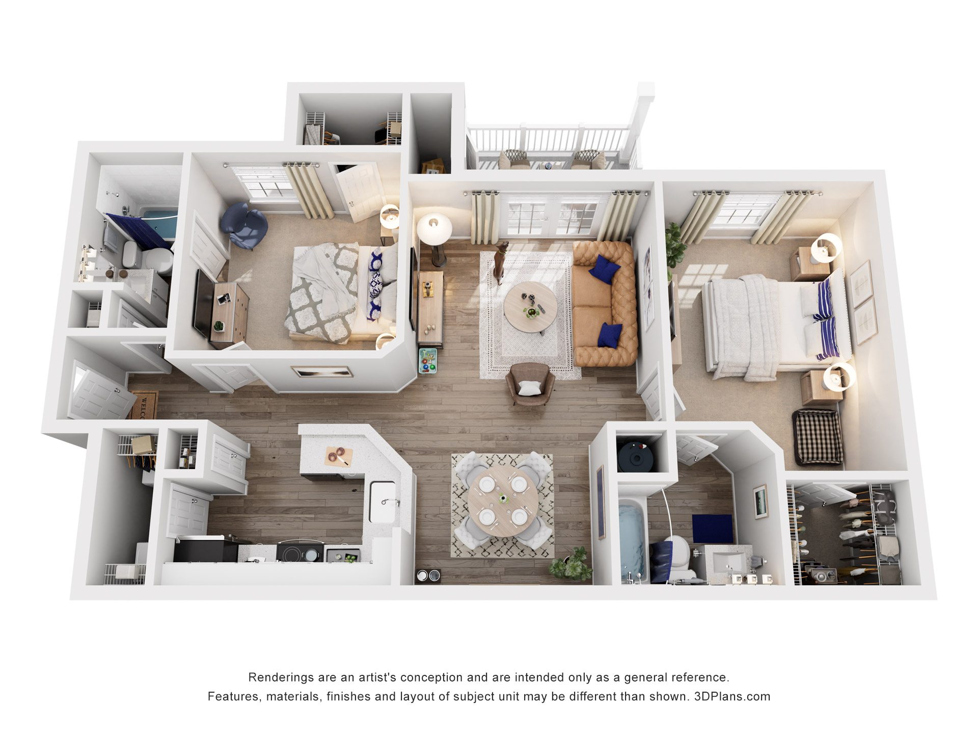 2 Bed 2 Bath Floor Plan | 1,192 Sq. Ft. at Marina Point in Chattanooga, Tennessee