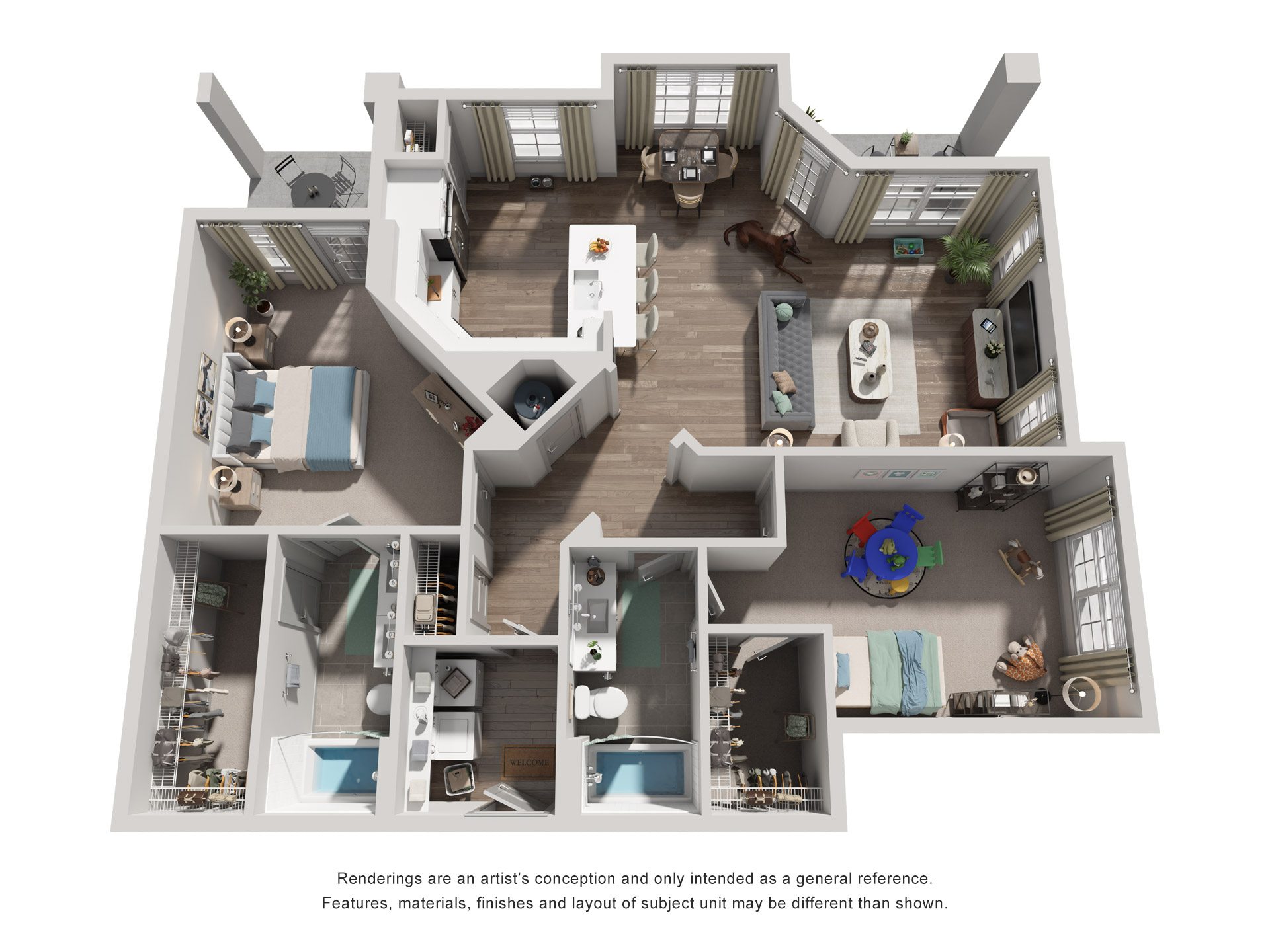2 Bed 2 Bath Floor Plan | 1,307 Sq. Ft. at Canopy at Ginter Park Apartments in VA 23227 