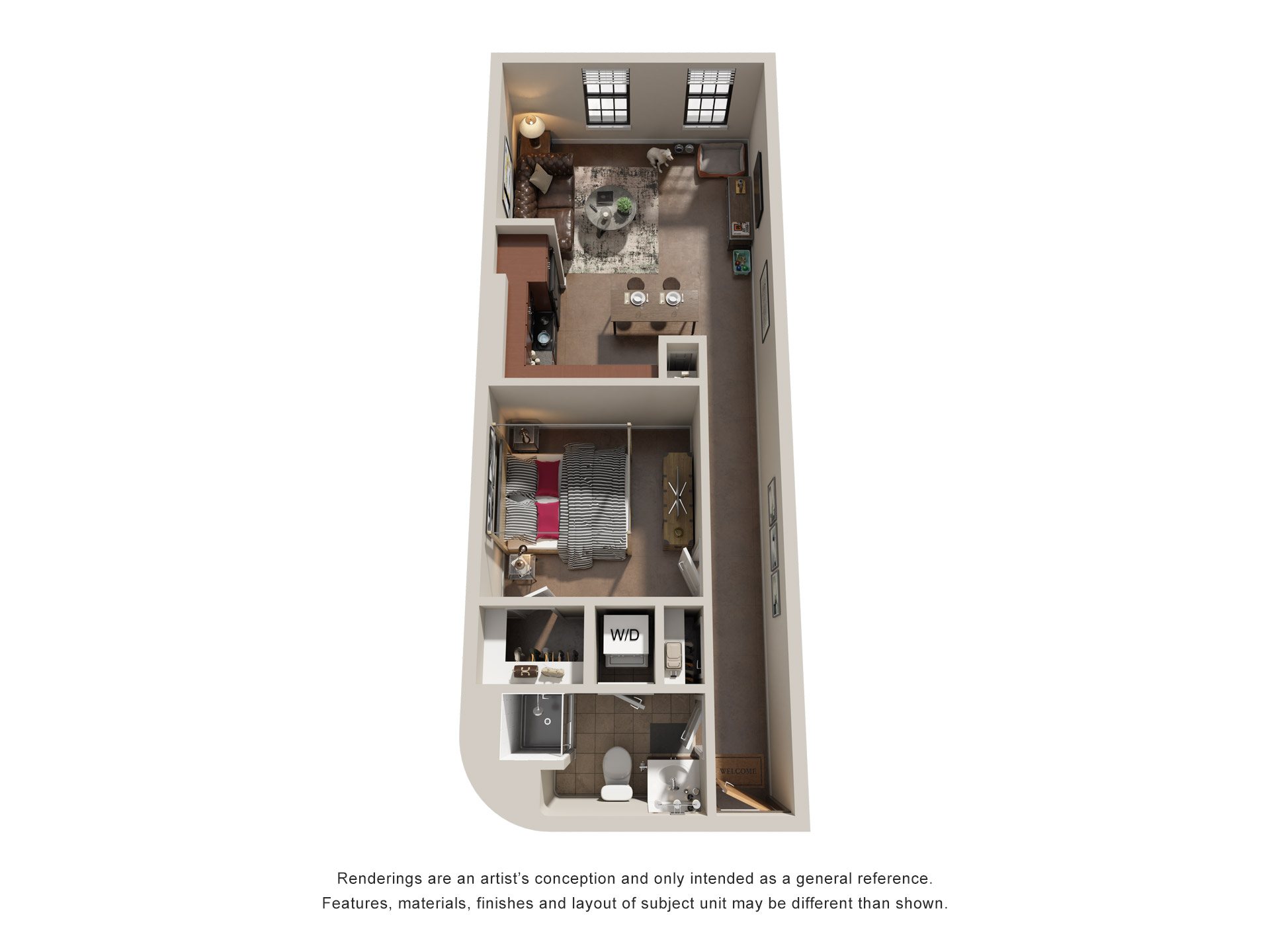 1 Bed 1 Bath Floor Plan | 648 Sq. Ft. at Mayton Transfer Lofts in Petersburg, 23803
