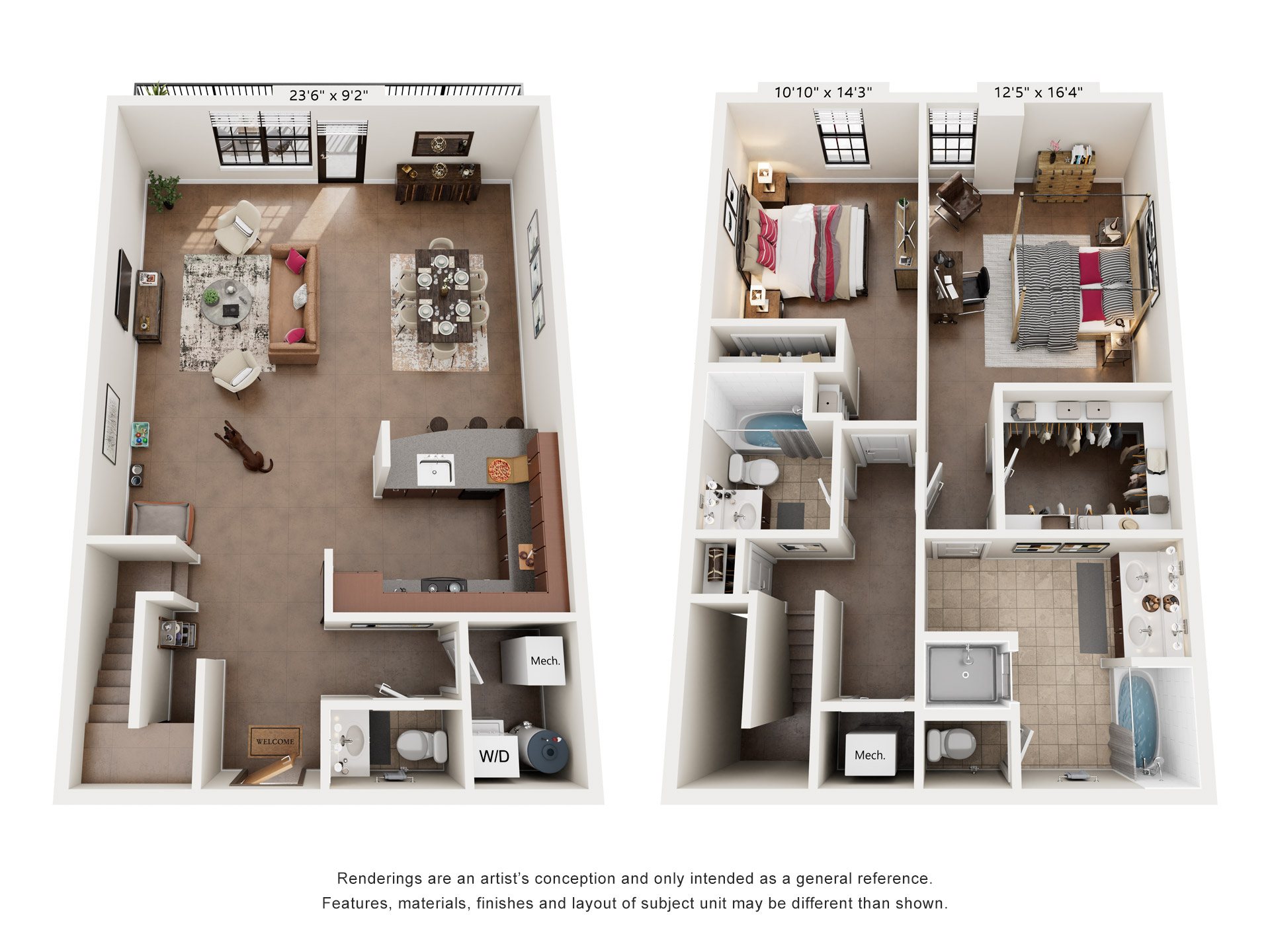 2 Bed 2.5 Bath Floor Plan | 1,740 Sq. Ft. at Mayton Transfer Lofts in Virginia 23803