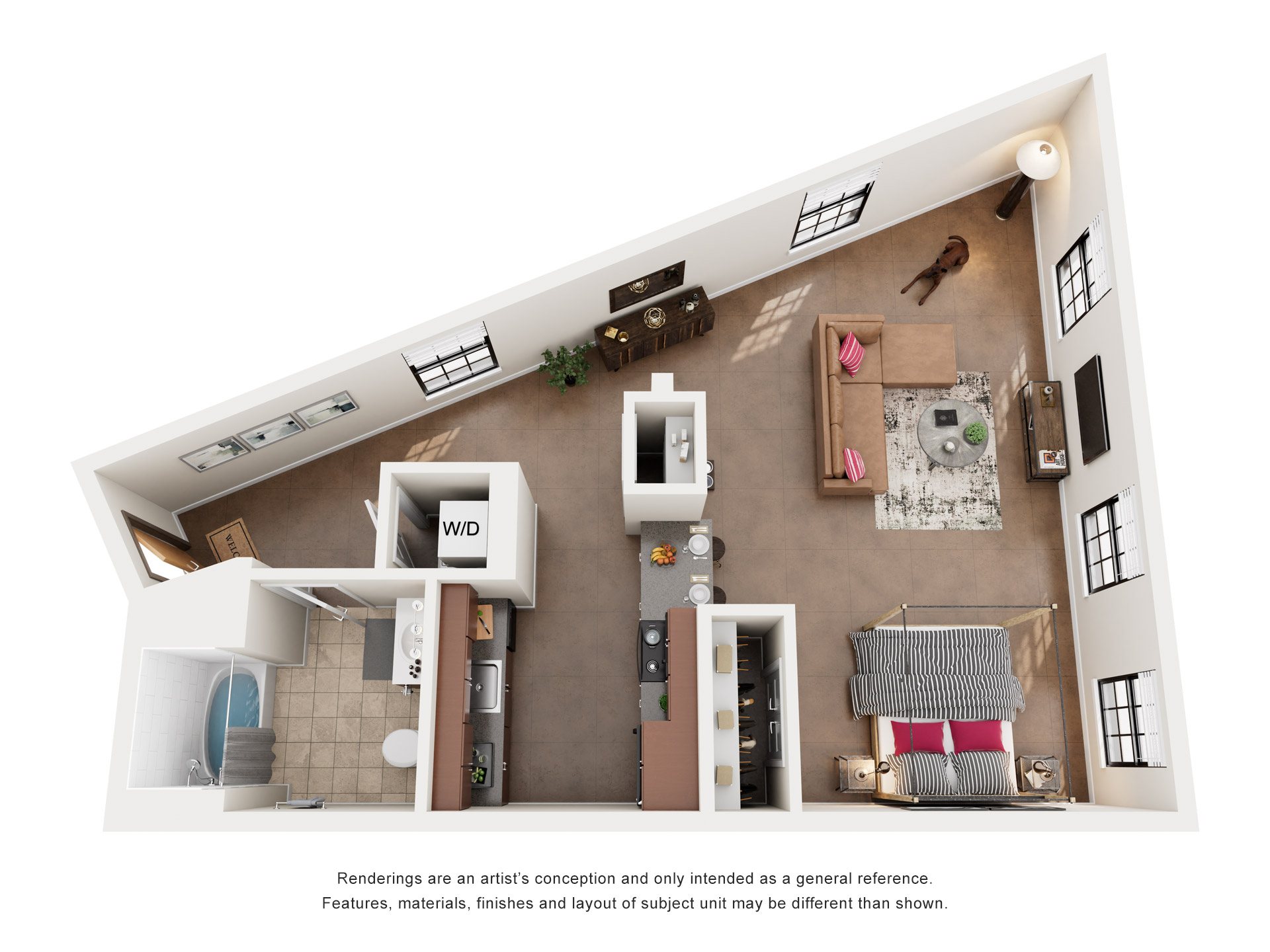 Studio 1 Bath Floor Plan | 616 Sq. Ft. at Mayton Transfer Lofts in Petersburg, VA 23803 