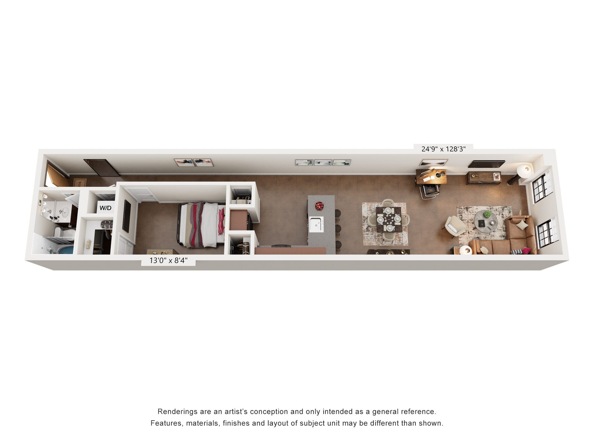 1 Bed 1 Bath Floor Plan | 833 Sq. Ft. at Mayton Transfer Lofts in Petersburg, VA 23803