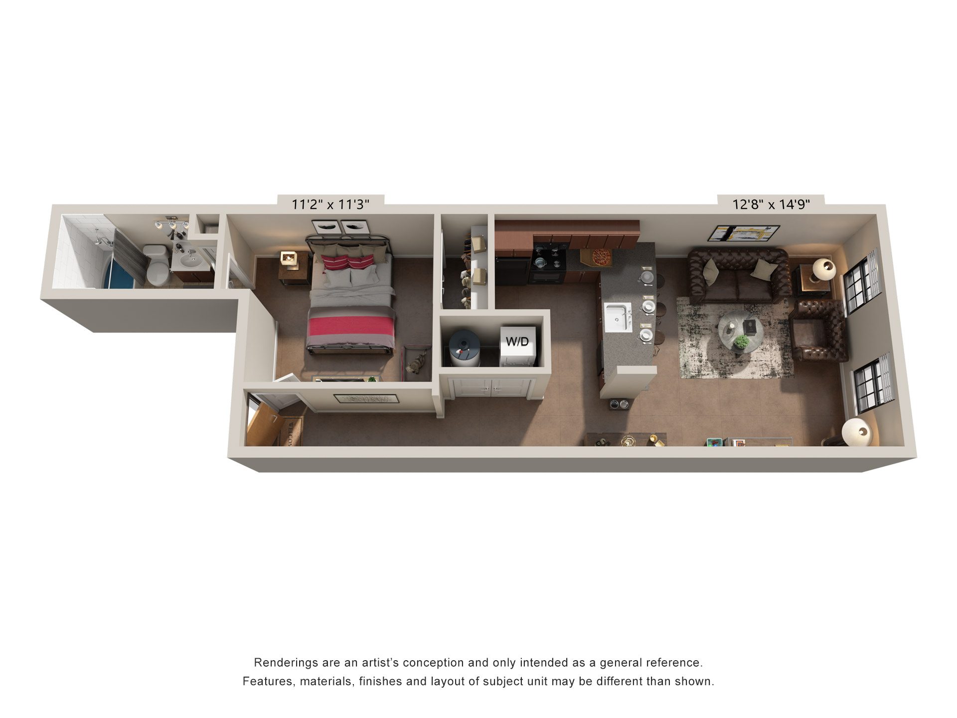 1 Bed 1 Bath Floor Plan | 665  Sq. Ft. at Mayton Transfer Lofts in Petersburg, Virginia 23803
