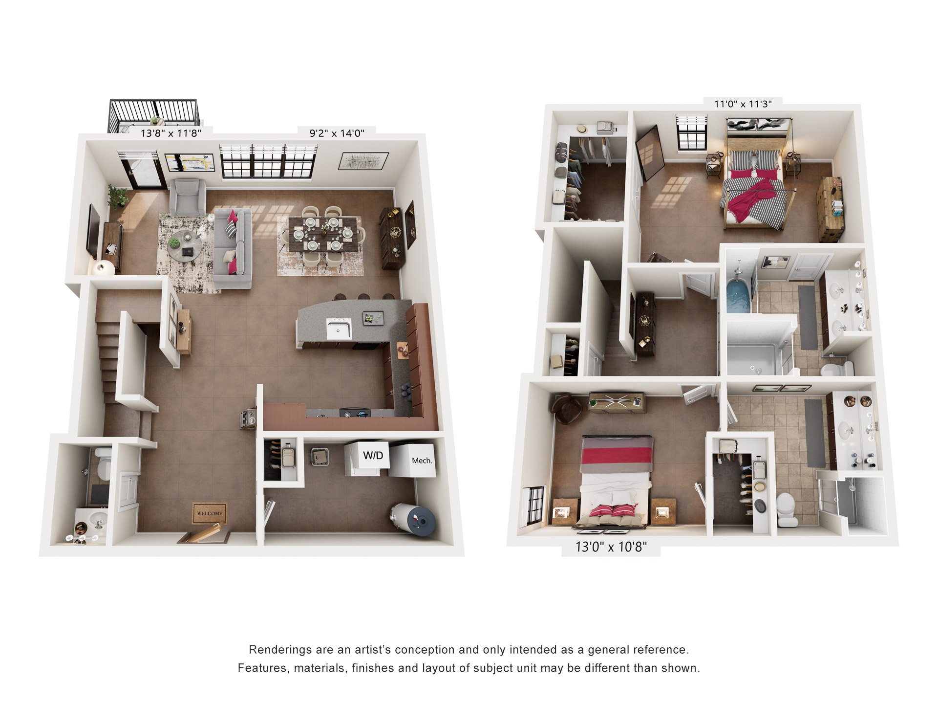 2 Bed 2.5 Bath Floor Plan | 1,505 Sq. Ft. at Mayton Transfer Lofts in Petersburg, VA 23803