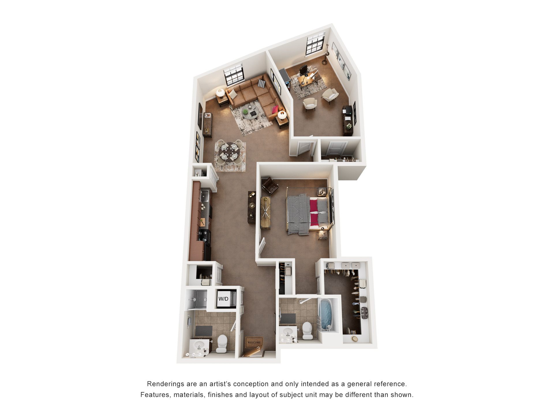 2 Bed 2 Bath Floor Plan | 1,114 Sq. Ft. at Mayton Transfer Lofts in Virginia 23803