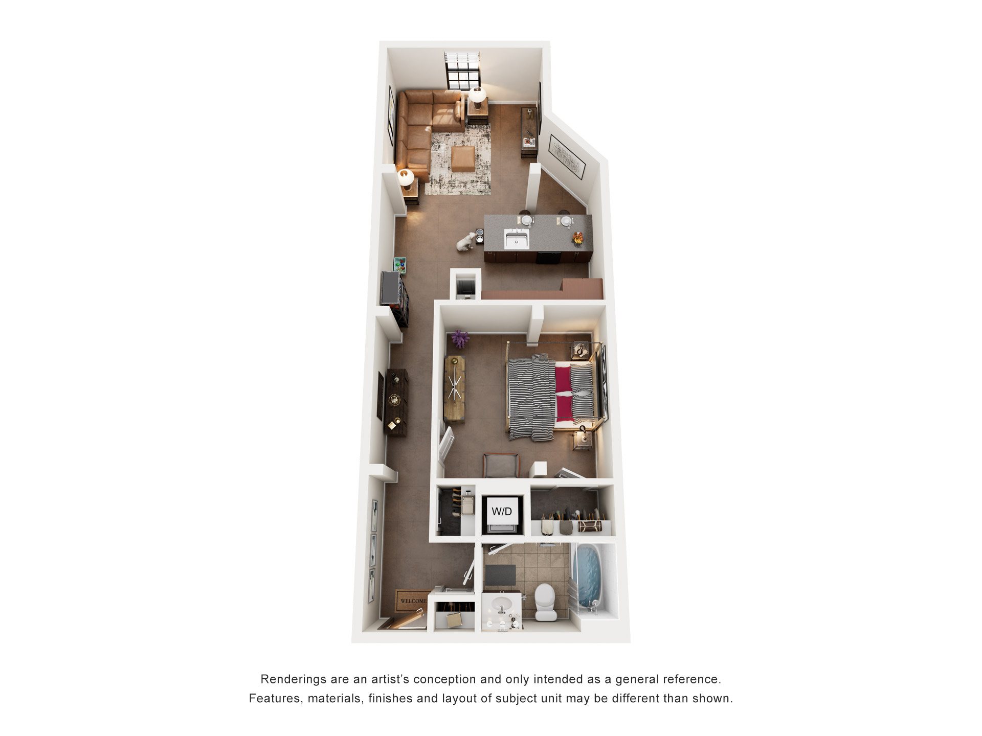 1 Bed 1 Bath Floor Plan | 849 Sq. Ft. at Mayton Transfer Lofts in Petersburg, Virginia 