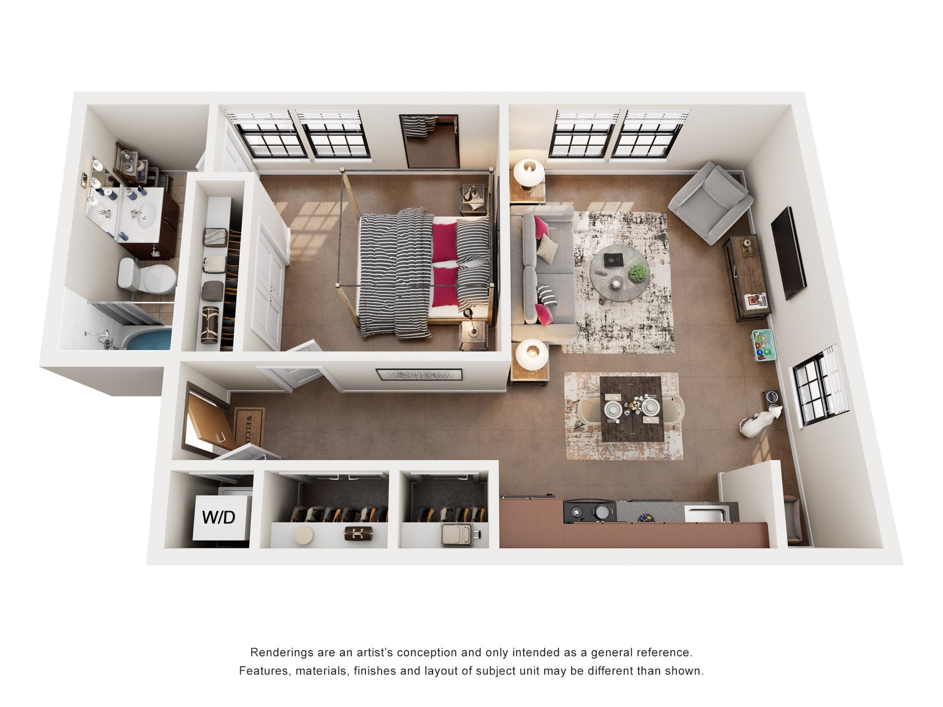 1 Bed 1 Bath Floor Plan | 638 Sq. Ft. at Mayton Transfer Lofts in Petersburg, Virginia 23803