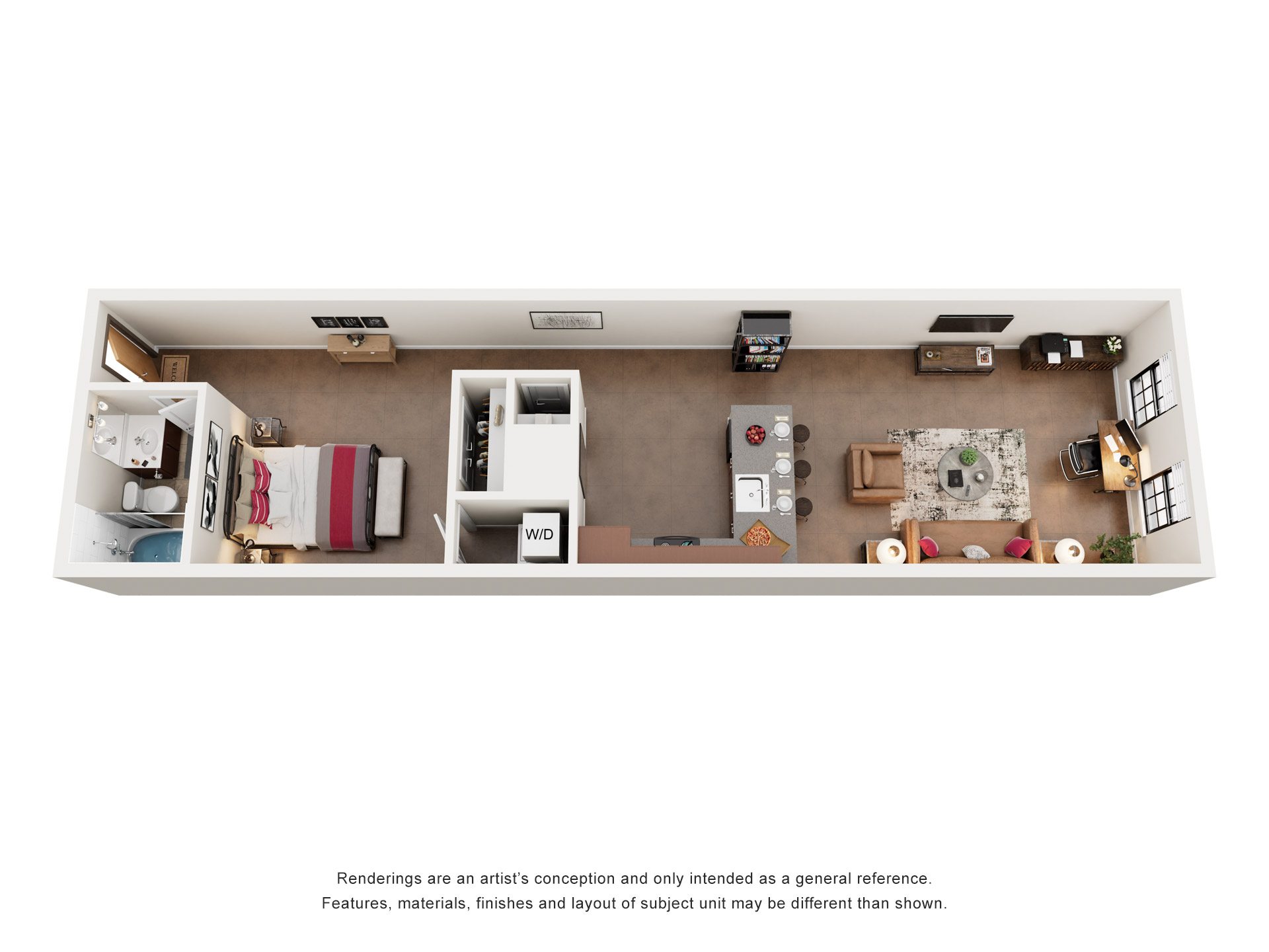 Studio 1 Bath Floor Plan | 667 Sq. Ft. at Mayton Transfer Lofts in Petersburg, Virginia 23803