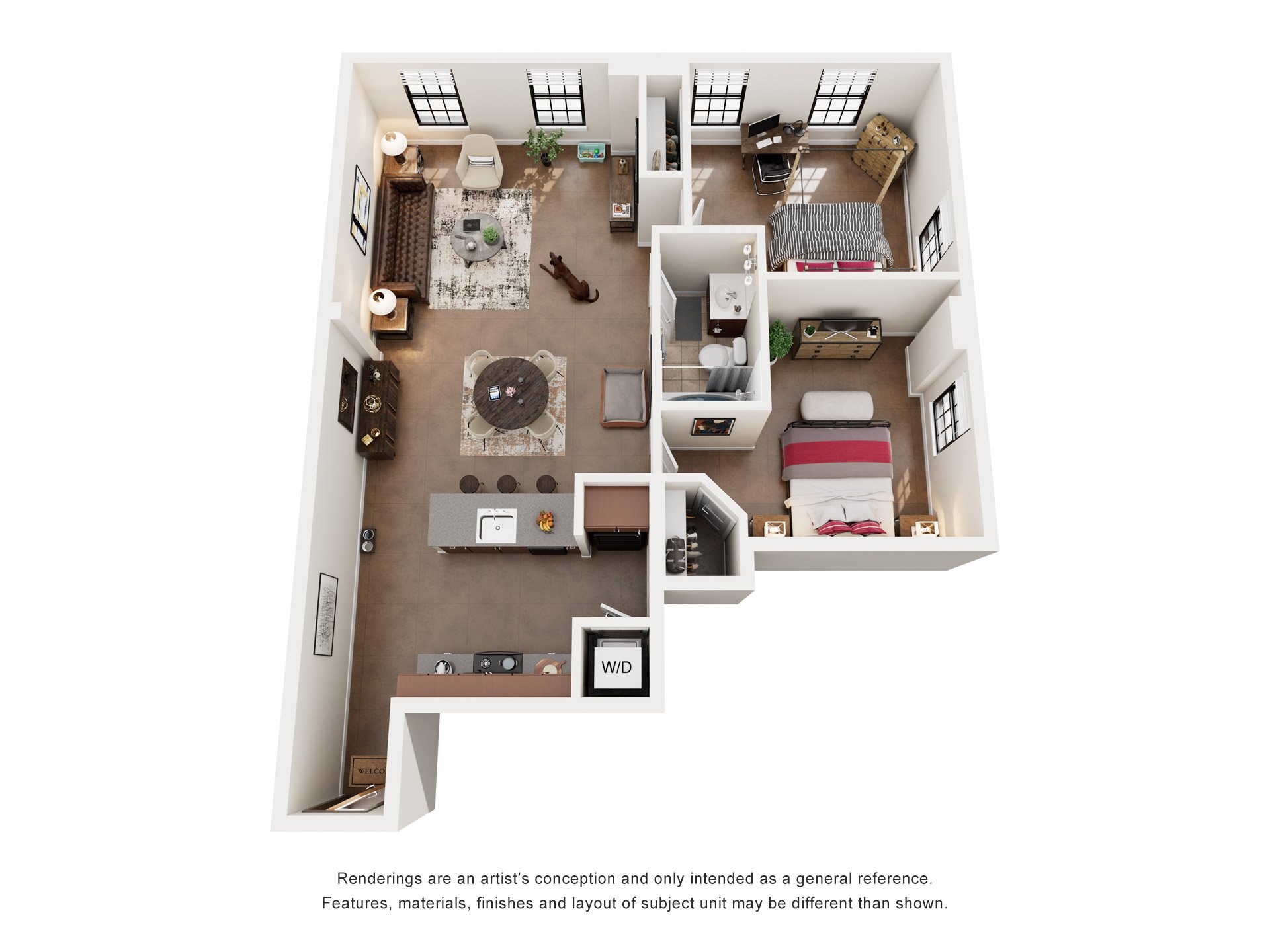 2 Bed 1 Bath Floor Plan | 945 Sq. Ft. at Mayton Transfer Lofts in Petersburg, VA
