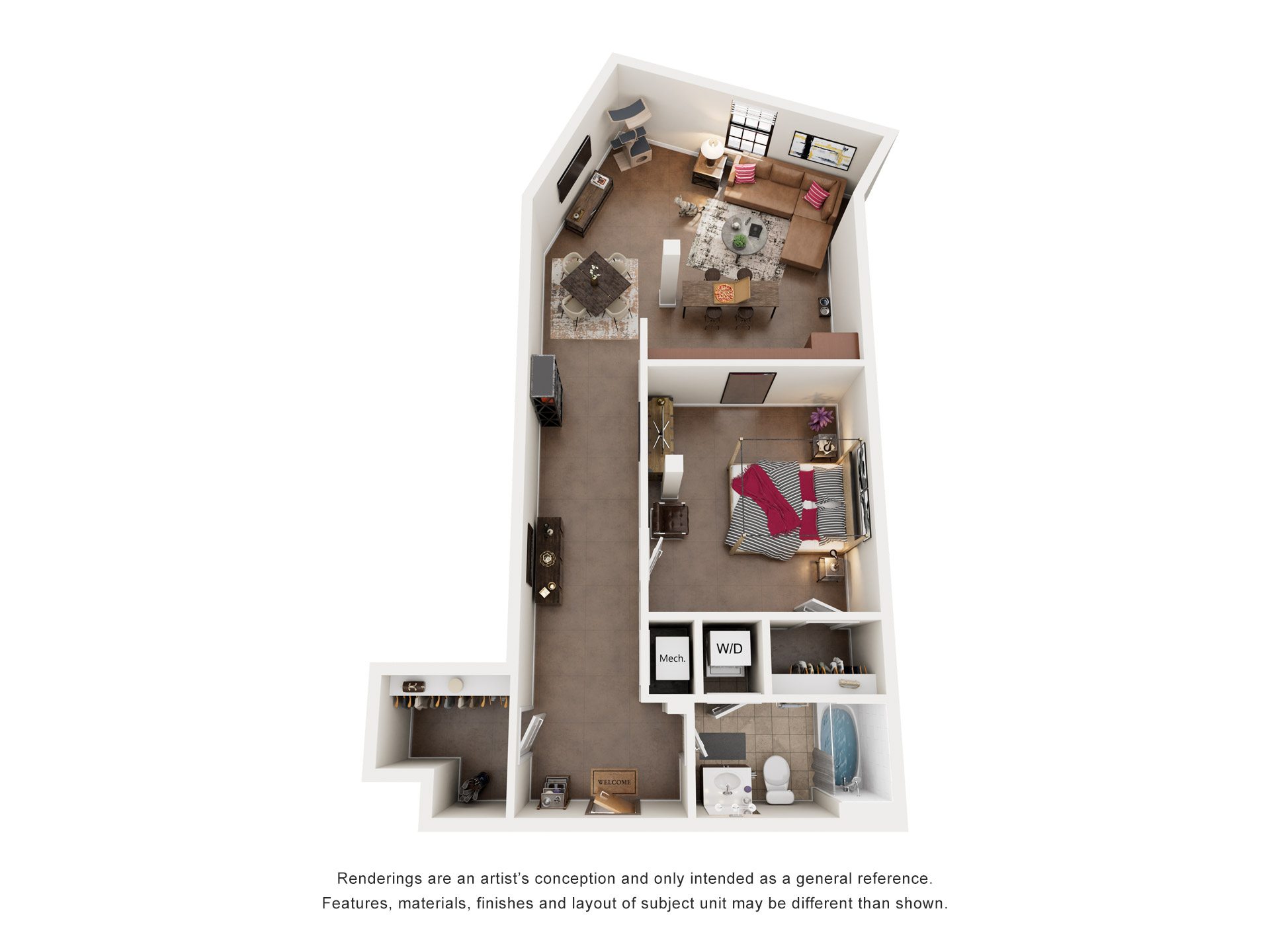 1 Bed 1 Bath Floor Plan | 801 Sq. Ft. at Mayton Transfer Lofts in Petersburg, VA