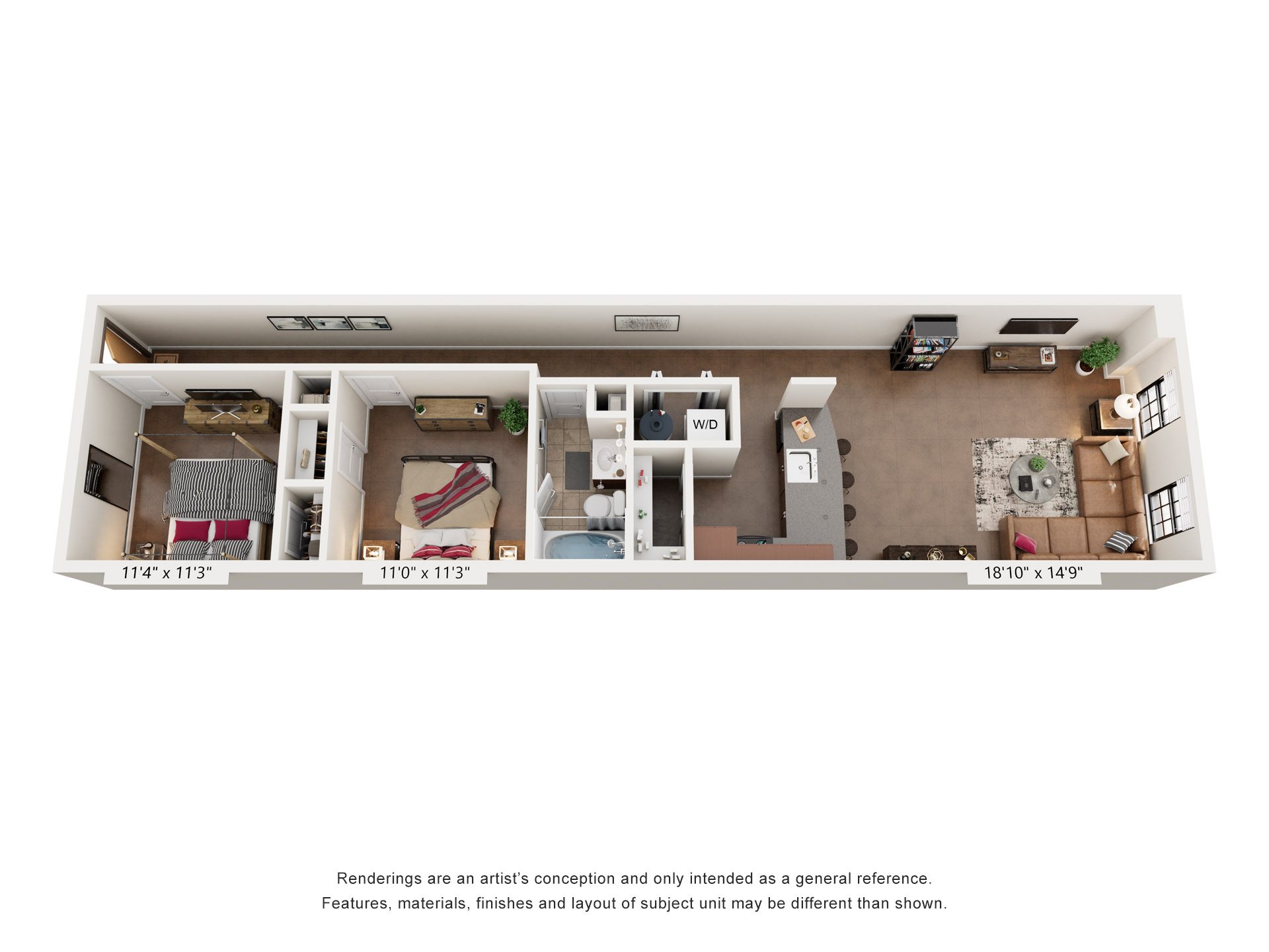 2 Bed 1 Bath Floor Plan | 951 Sq. Ft. at Mayton Transfer Lofts in Petersburg, 23803