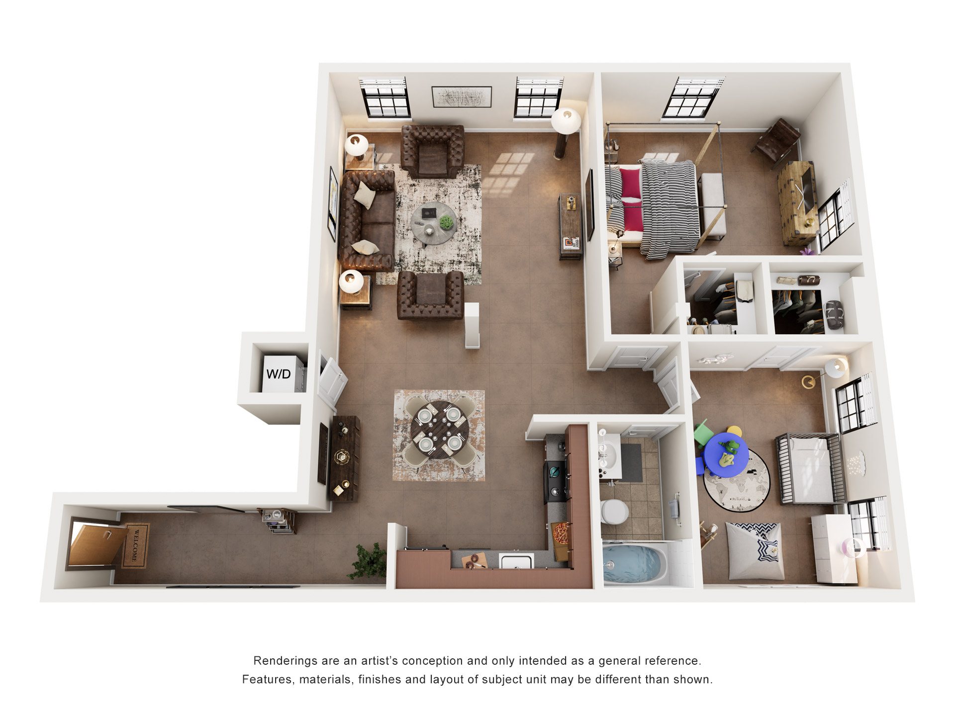 2 Bed 1 Bath Floor Plan | 1,074 Sq. Ft. at Mayton Transfer Lofts in Petersburg, Virginia