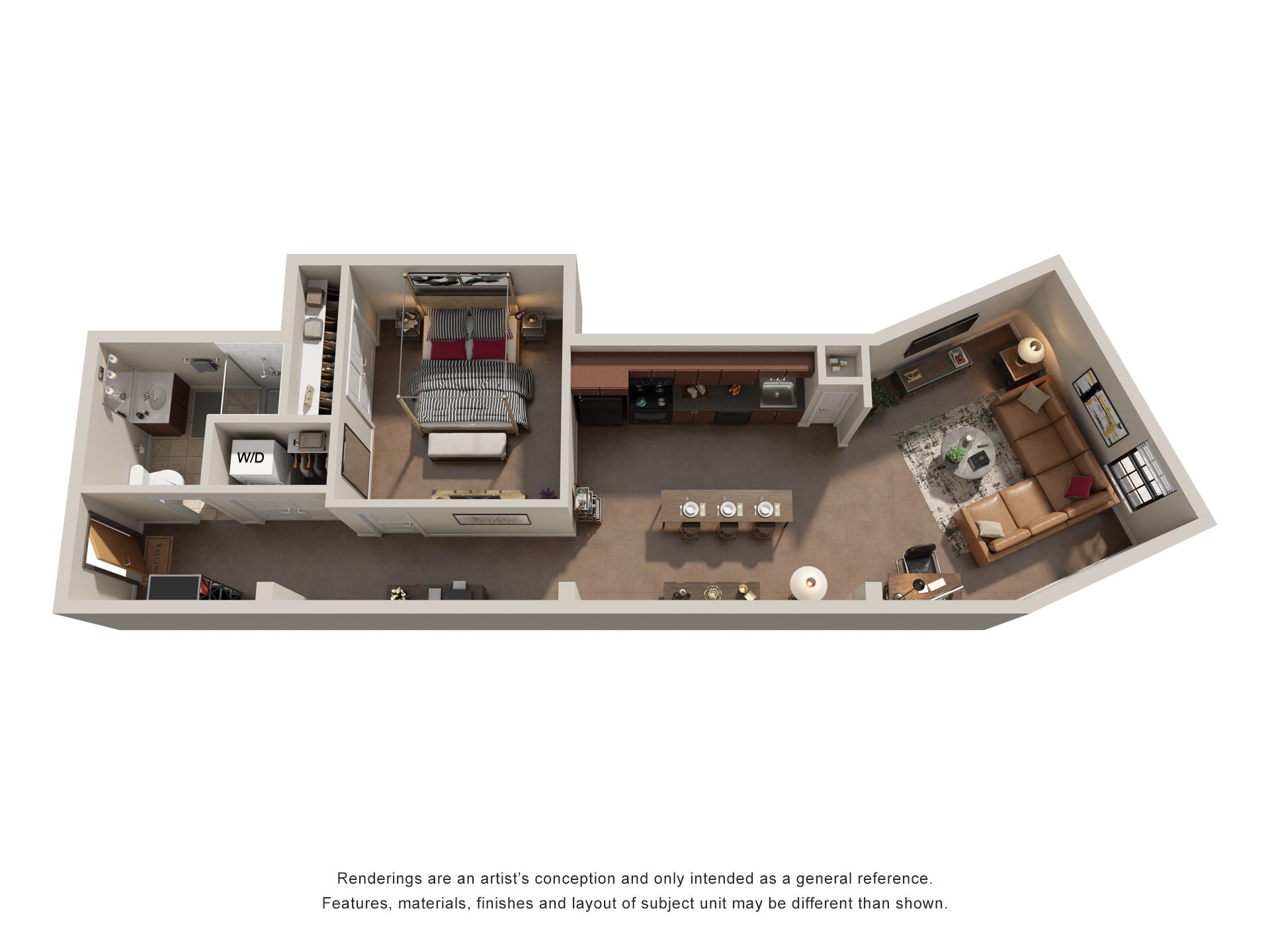 1 Bed 1 Bath Floor Plan | 744 Sq. Ft. at Mayton Transfer Lofts in Petersburg, Virginia 23803
