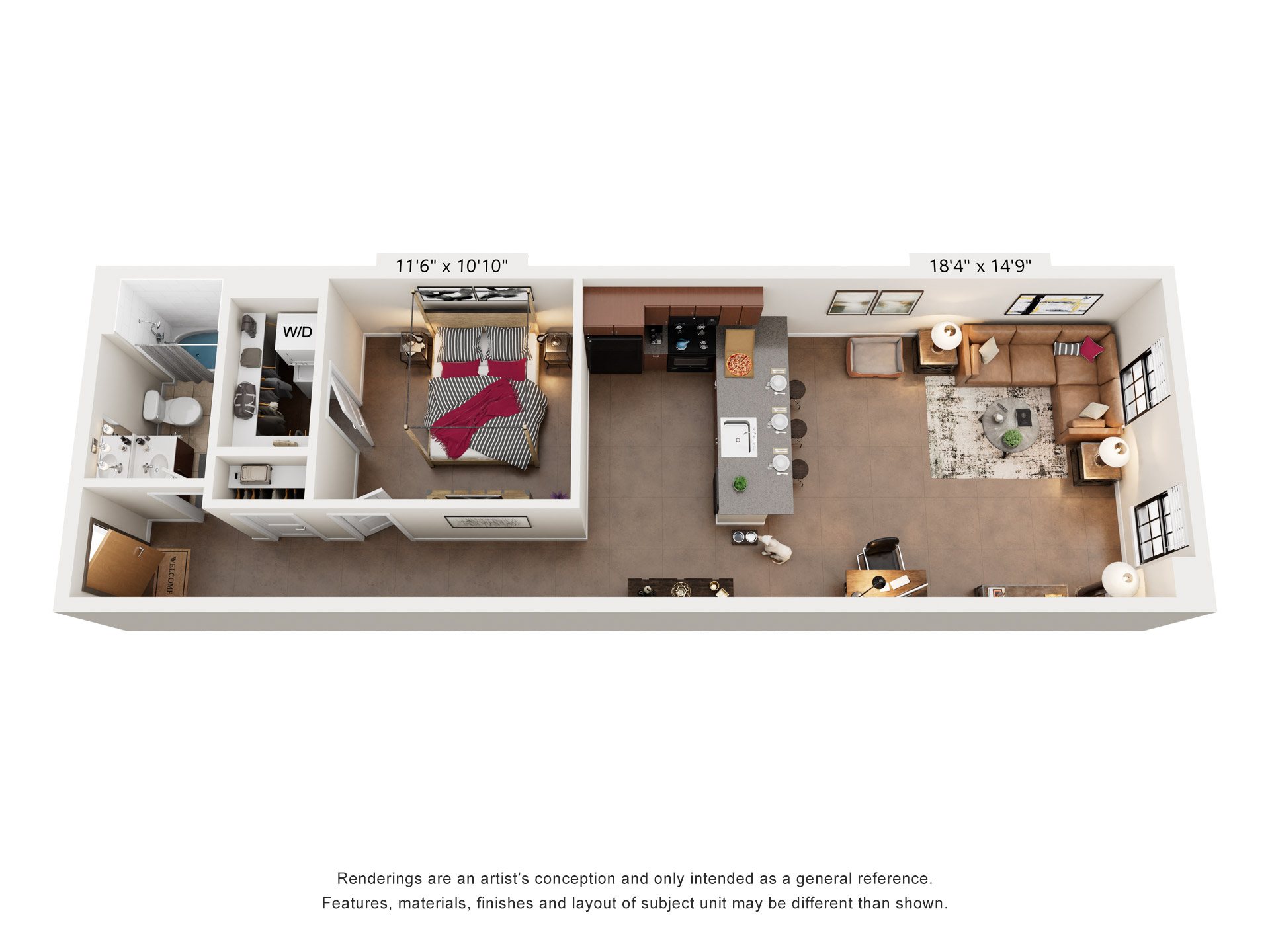 1 Bed 1 Bath Floor Plan | 780 Sq. Ft. at Mayton Transfer Lofts in Petersburg, Virginia 23803