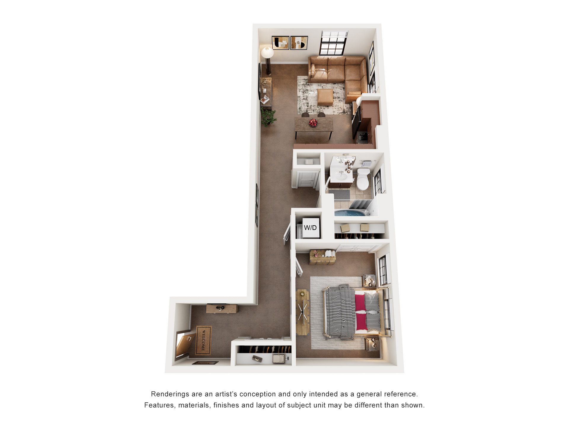 1 Bed 1 Bath Floor Plan | 650 Sq. Ft. at Mayton Transfer Lofts in Petersburg, VA