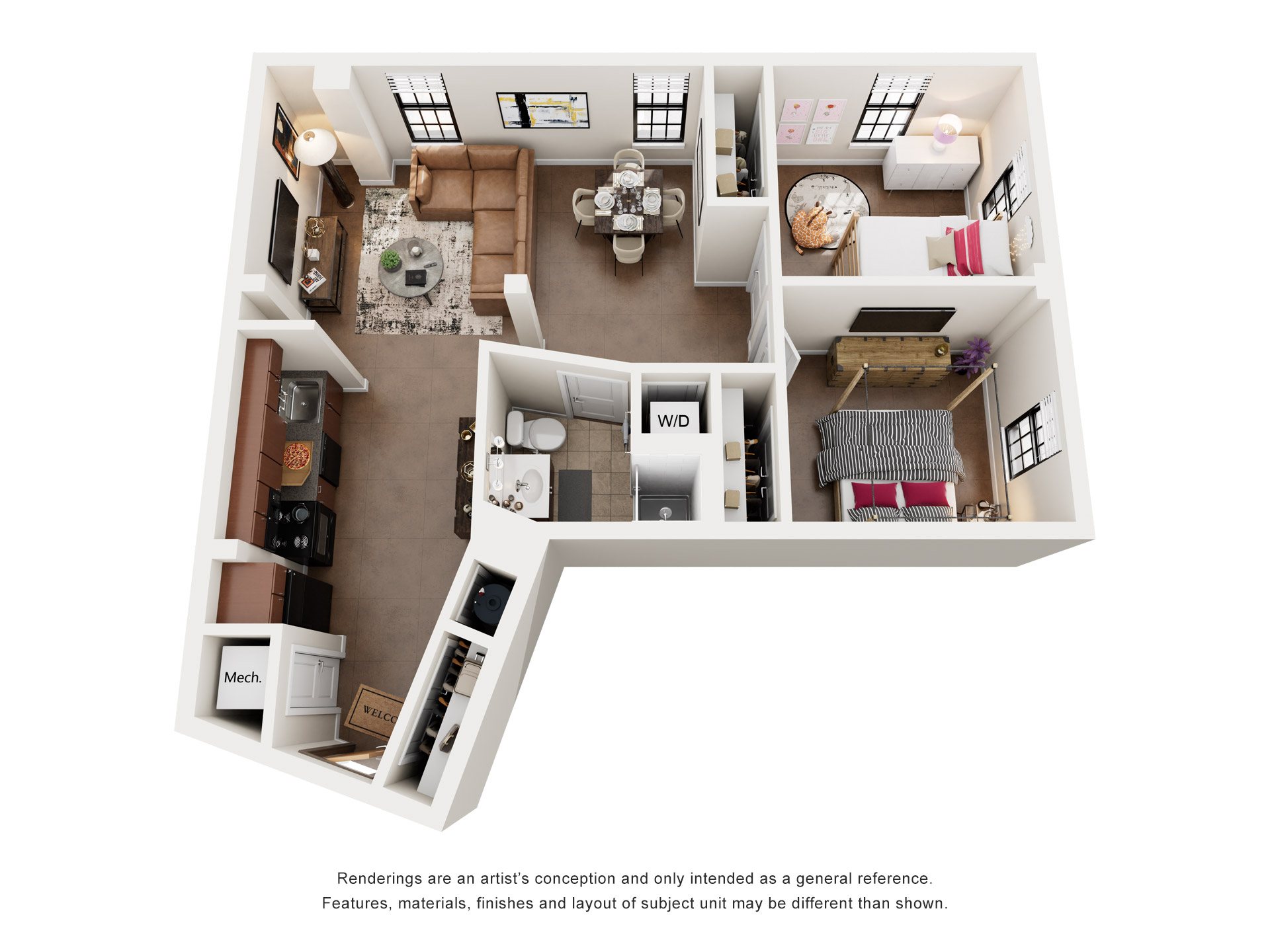 2 Bed 1 Bath Floor Plan | 960 Sq. Ft. at Mayton Transfer Lofts in Petersburg, 23803