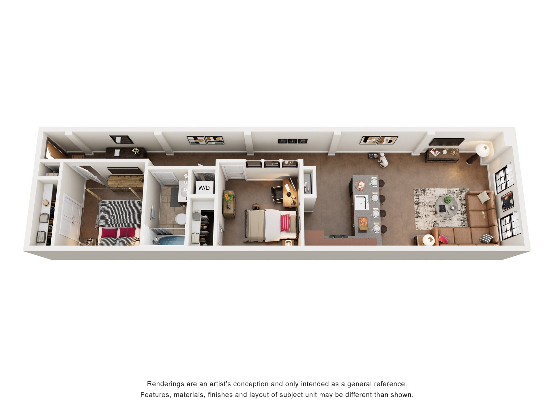 2 Bed 1 Bath Floor Plan | 951 Sq. Ft. at Mayton Transfer Lofts in Virginia 23803