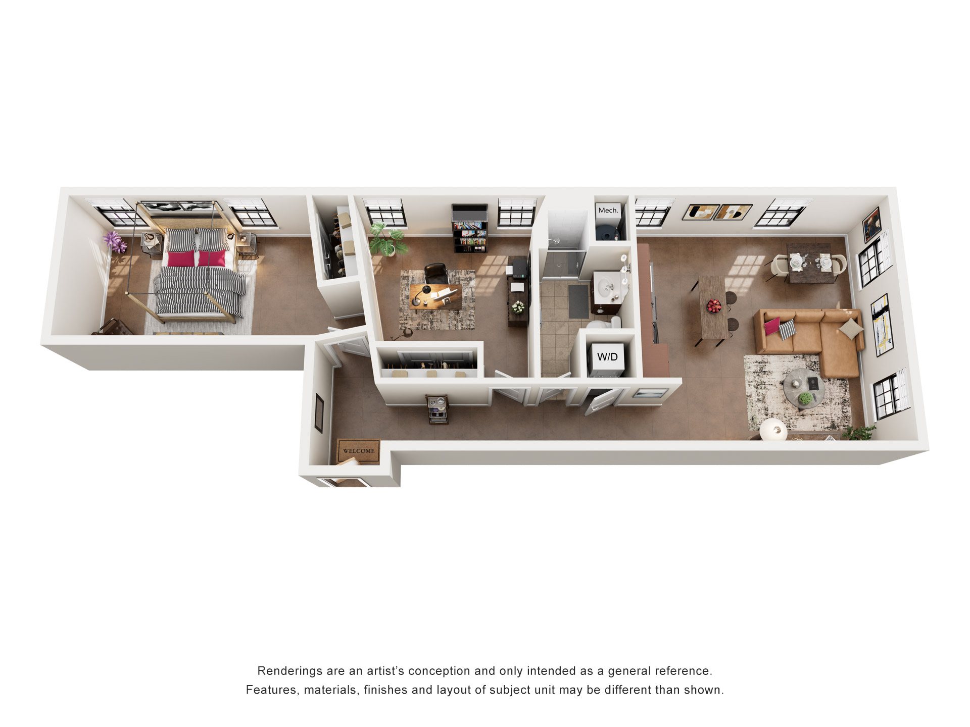 2 Bed 1 Bath Floor Plan | 950 Sq. Ft. at Mayton Transfer Lofts in Petersburg, VA 23803
