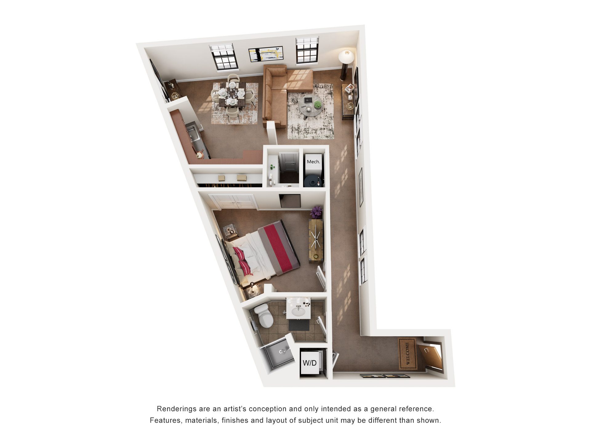 1 Bed 1 Bath Floor Plan | 688 Sq. Ft. at Mayton Transfer Lofts in Petersburg, 23803