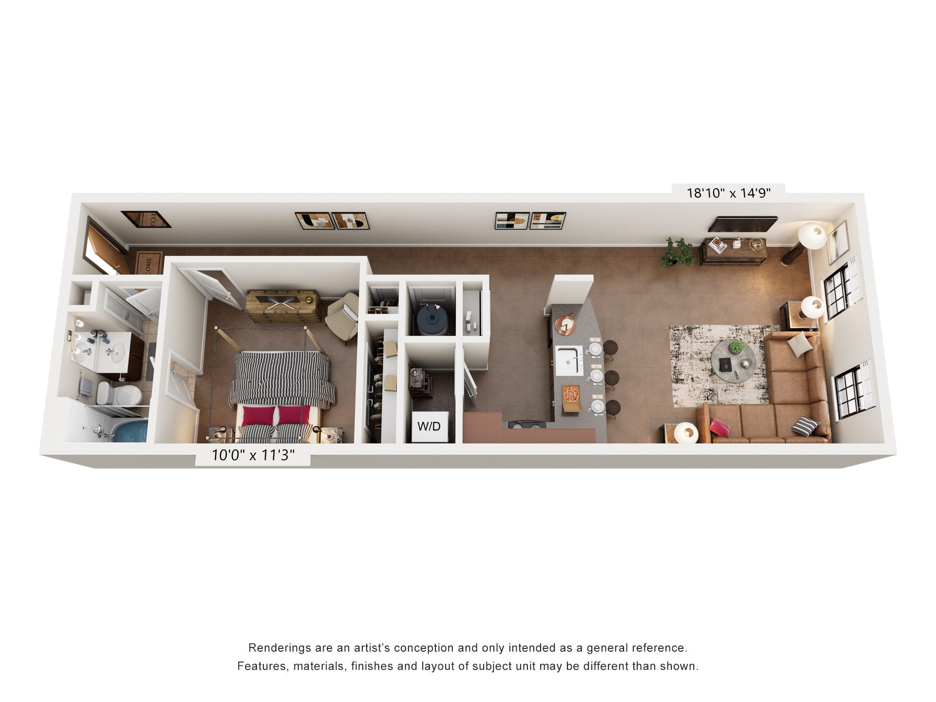 1 Bed 1 Bath Floor Plan | 702 Sq. Ft. at Mayton Transfer Lofts in Petersburg, VA