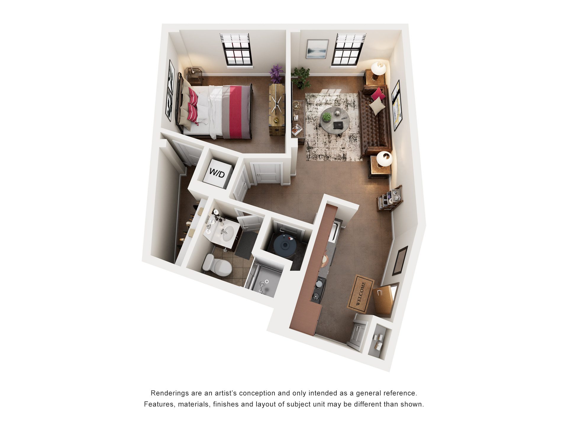 1 Bed 1 Bath Floor Plan | 633 Sq. Ft. at Mayton Transfer Lofts in Petersburg, VA