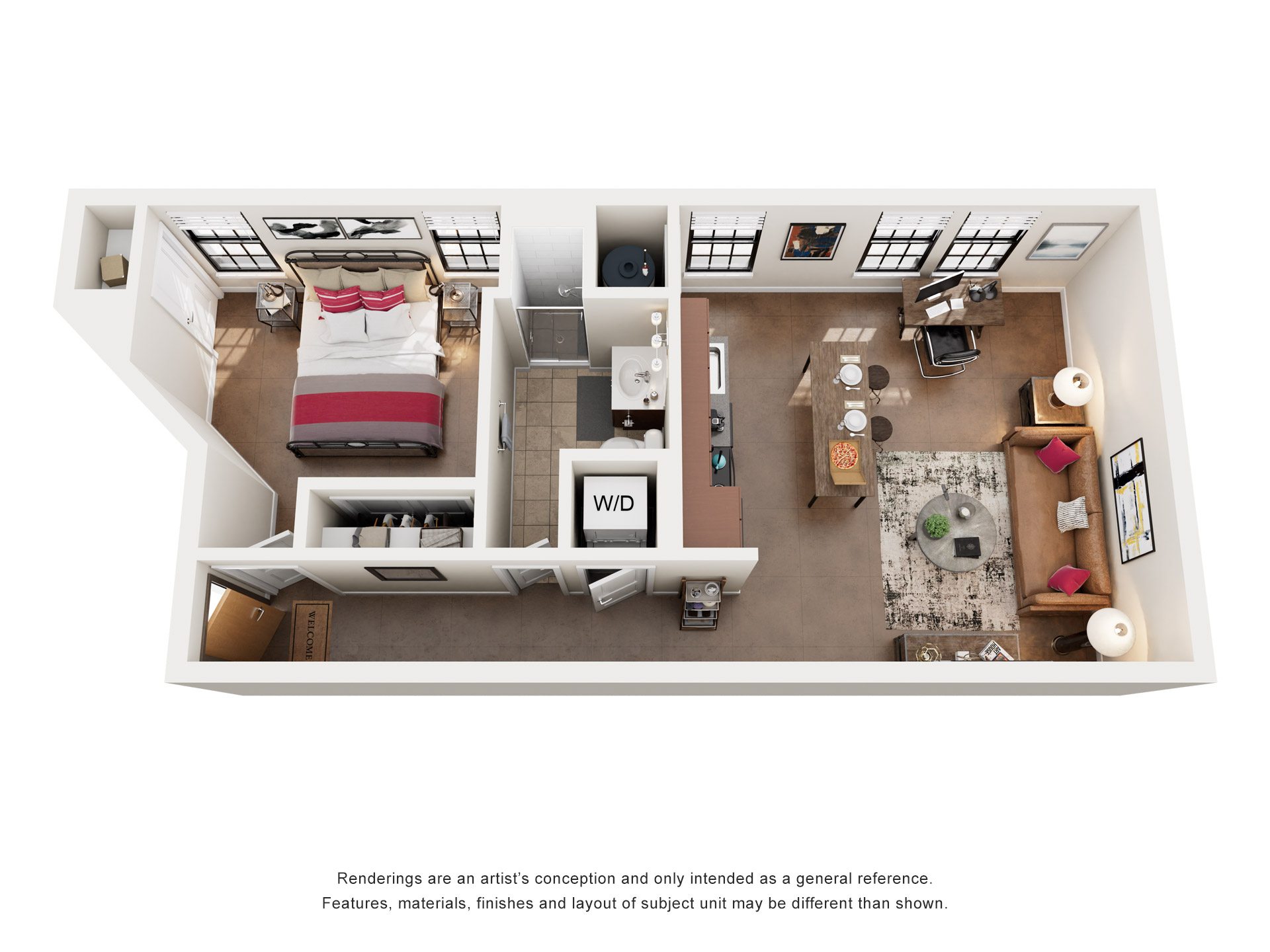 1 Bed 1 Bath Floor Plan | 663 Sq. Ft. at Mayton Transfer Lofts in Petersburg, VA 23803