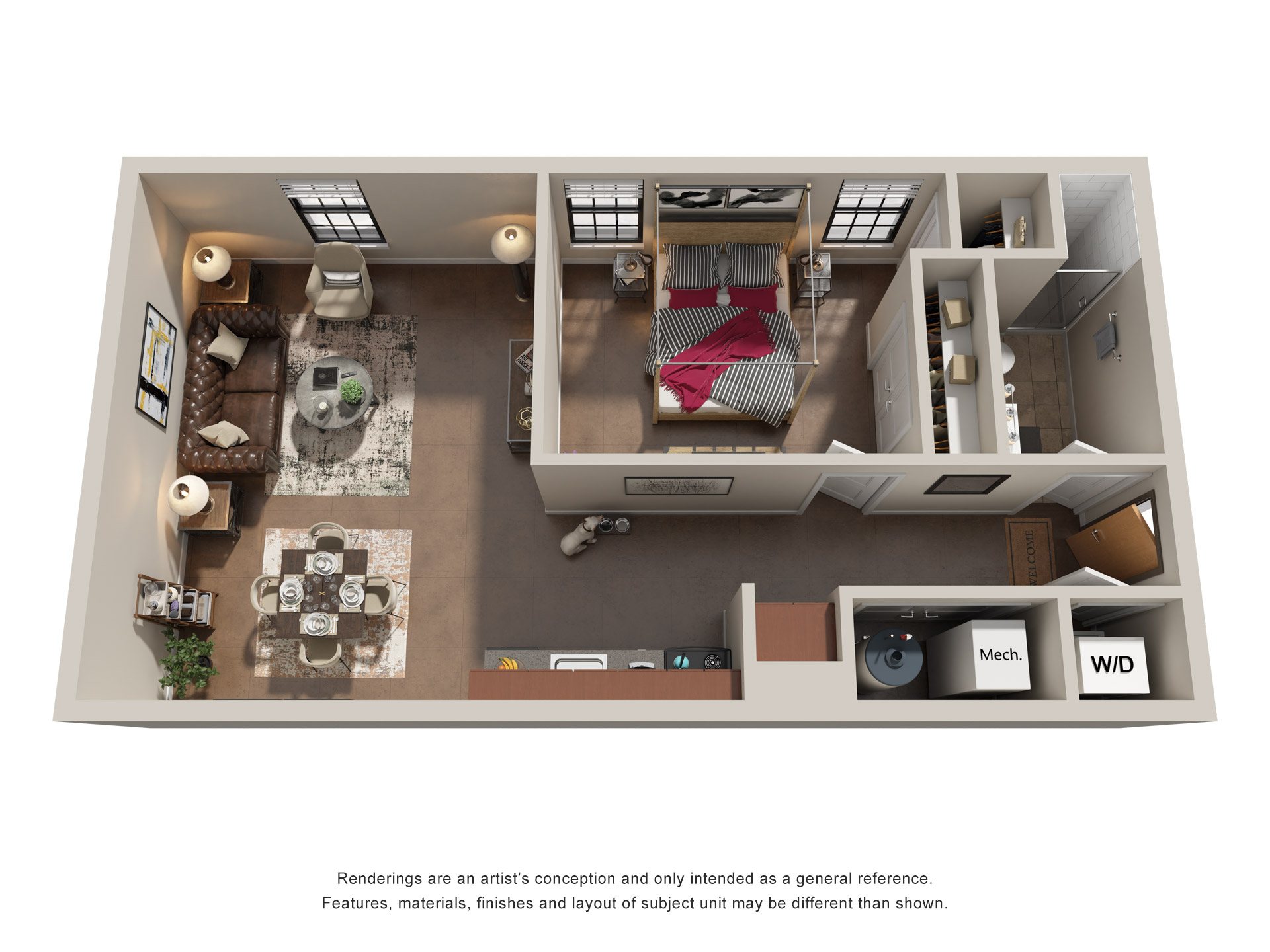 1 Bed 1 Bath Floor Plan | 661 Sq. Ft. at Mayton Transfer Lofts in Petersburg, 23803