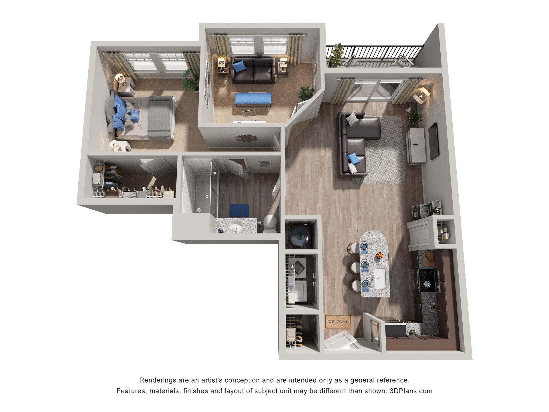 1 Bed 1 Bath Floor Plan | 950 Sq. Ft. at Residence at Riverwatch, Georgia, 30909