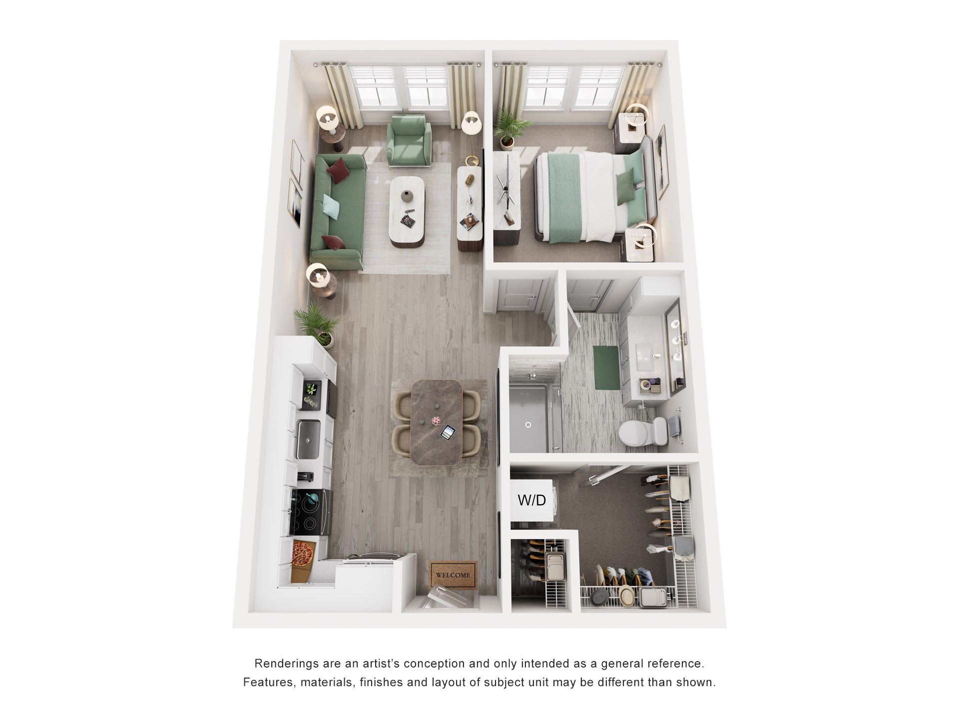1 Bed 1 Bath Floor Plan | 736 Sq. Ft. at Lyric at Norton Commons Apartments, Kentucky 40059