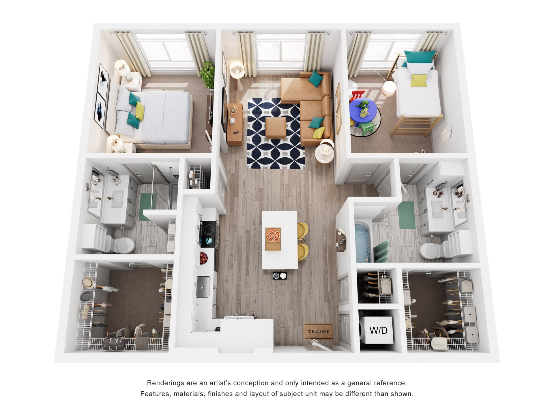 2 Bed 2 Bath Floor Plan | 1,157 Sq. Ft. at Vista Brooklynn Apartments, in Jacksonville, Florida, 32202