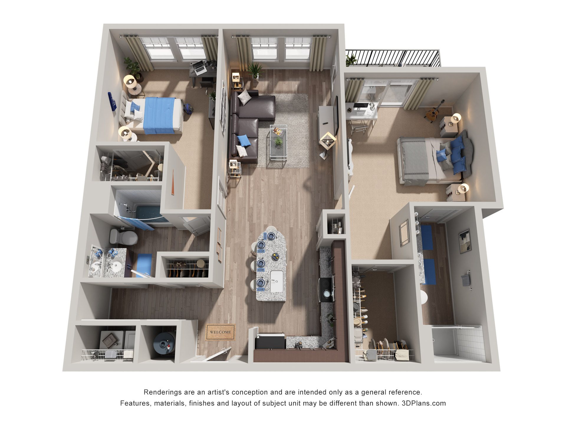 2 Bed 2 Bath Floor Plan | 1,183 Sq. Ft. at Residence at Riverwatch, Augusta, GA, 30909