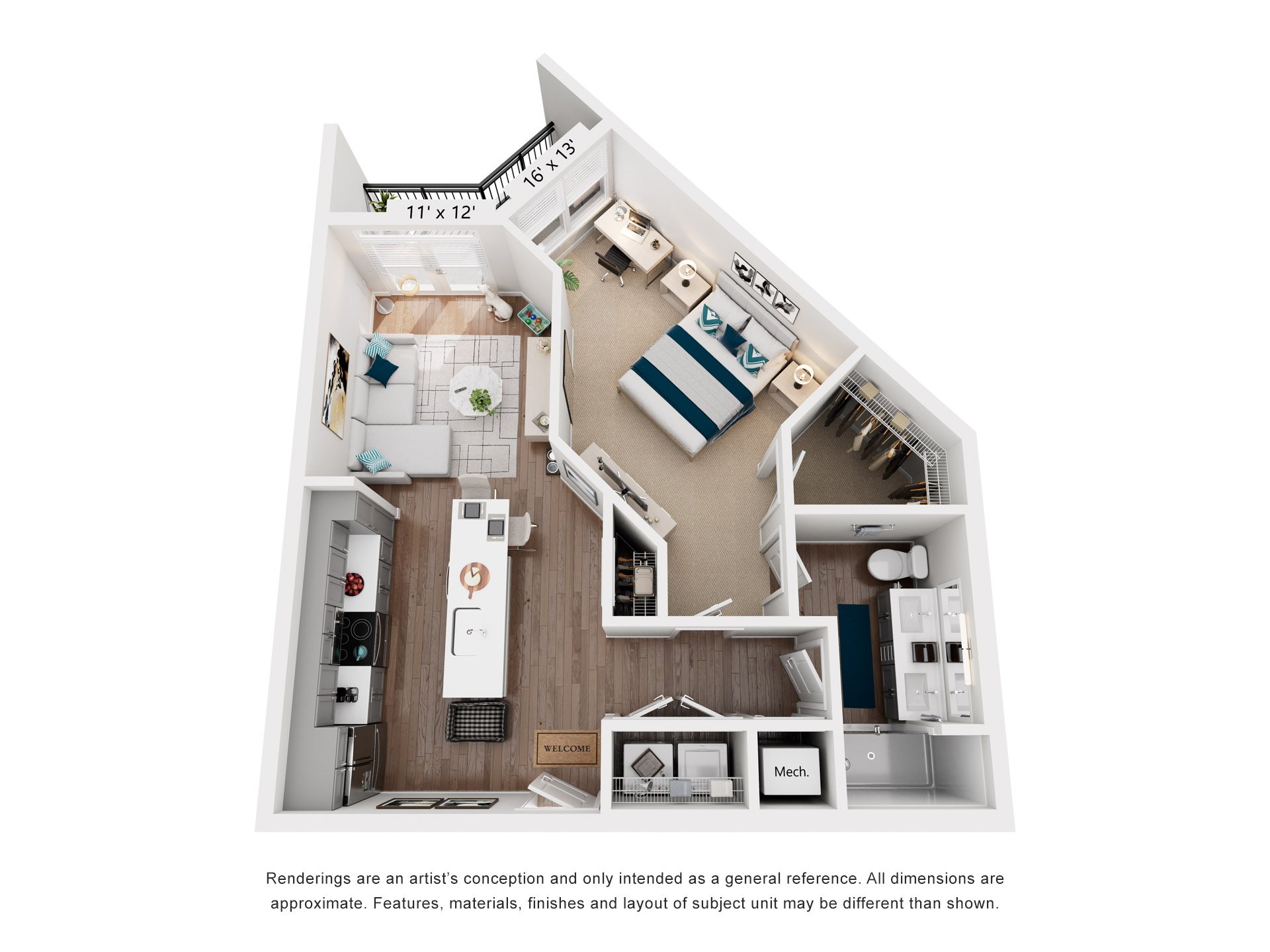 1 Bed 1 Bath Floor Plan | 779 Sq. Ft. at One Riverside Apartments, Tennessee, 37403
