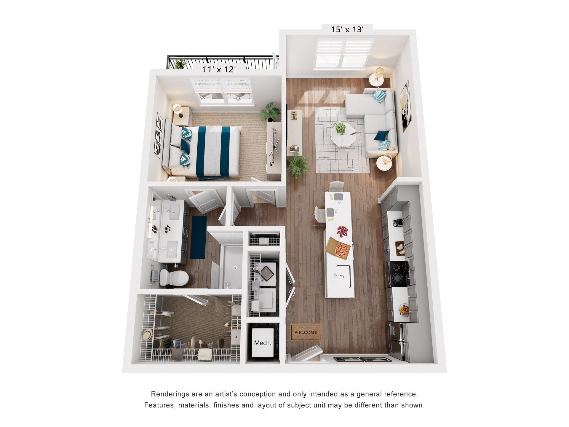 1 Bed 1 Bath Floor Plan | 774 Sq. Ft. at One Riverside Apartments, Chattanooga, TN, 37403