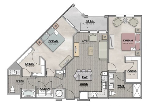 2 Bed 2 Bath Floor Plan | 1,198 Sq. Ft. at The Louis Apartment Flats, Louisville, KY