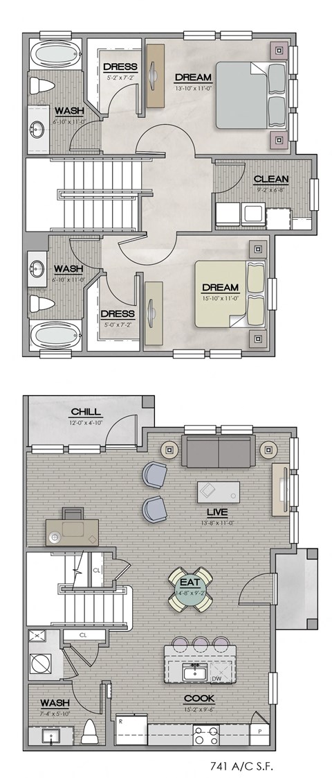 3 Bed 2.5 Bath Floor Plan | 1,449  Sq. Ft. at The Louis Apartment Flats, Louisville
